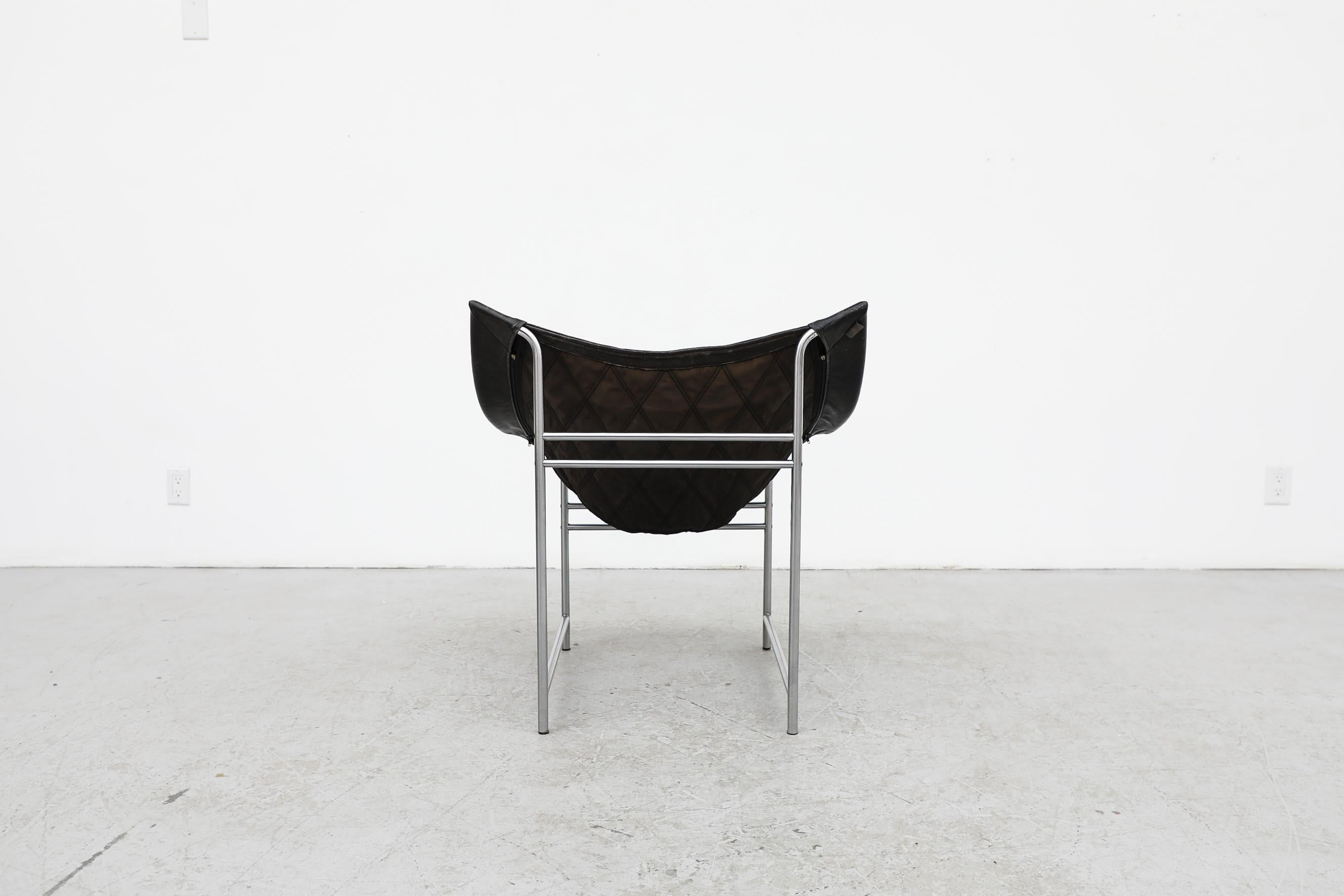 Gerard Van Den Berg 'Swing Chair' in Black Leather & Chrome for Montis, 1980s For Sale 1