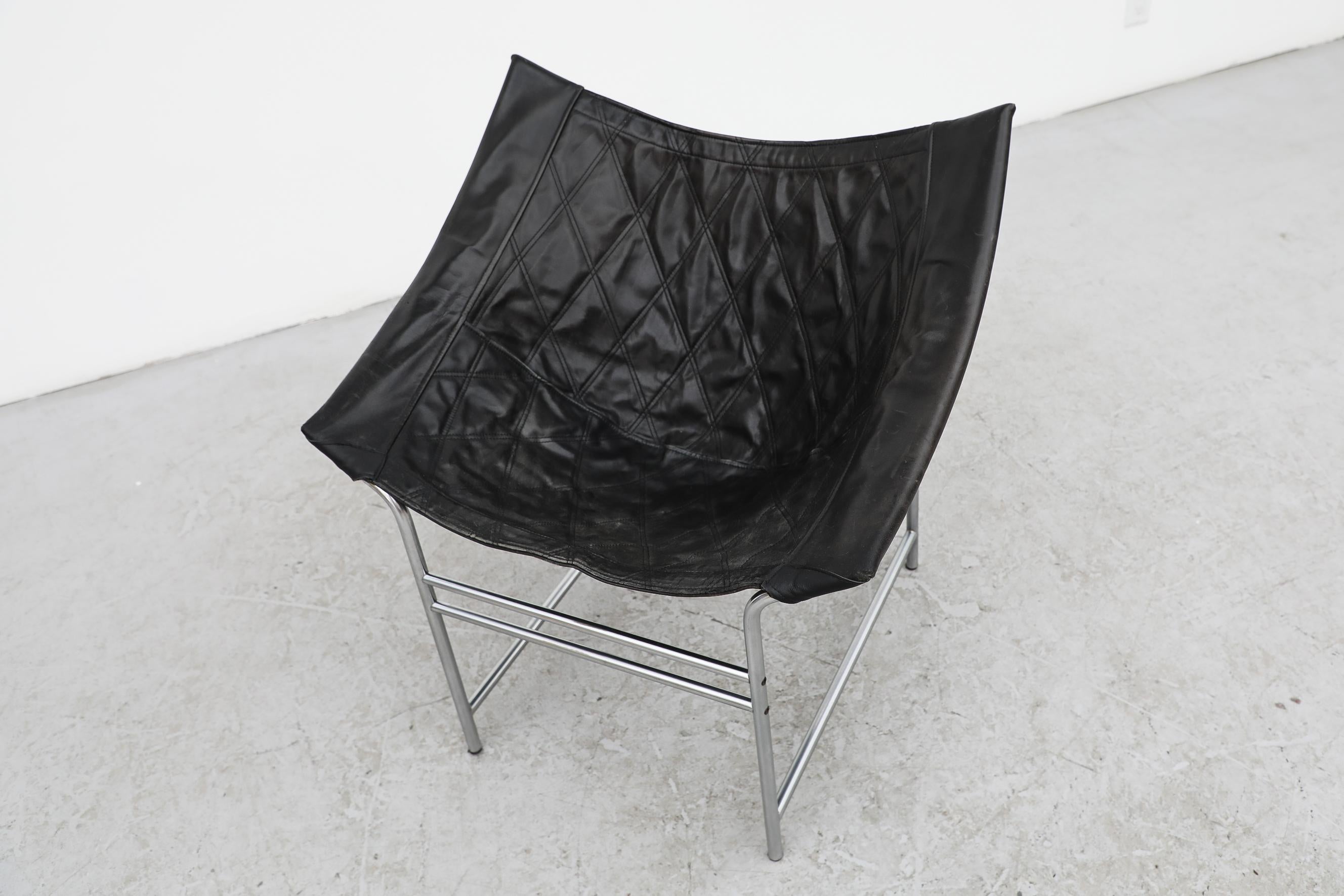 Gerard Van Den Berg 'Swing Chair' in Black Leather & Chrome for Montis, 1980s For Sale 2