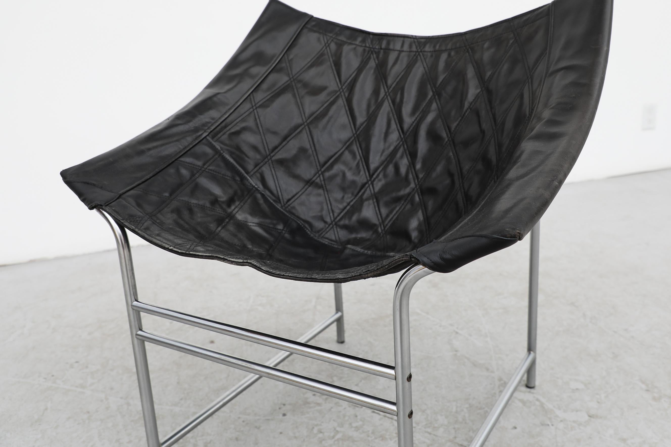 Gerard Van Den Berg 'Swing Chair' in Black Leather & Chrome for Montis, 1980s For Sale 3