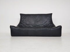 Gerard van den Berg "The Rock" Black Leather 3 Seat Sofa, Brutalist Dutch Design