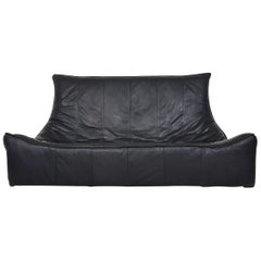 Vintage Gerard van den Berg "The Rock" Black Leather 3 Seat Sofa, Brutalist Dutch Design