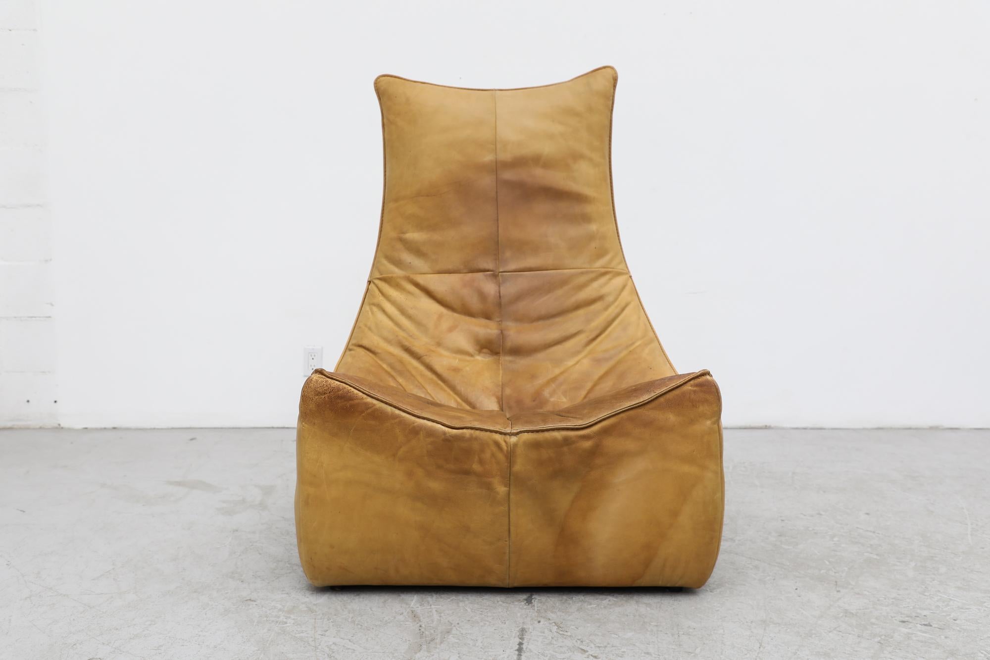 Gerard van den Berg 'Rock' lounge chair in natural leather. Frameless iconic single lounge chair version of 