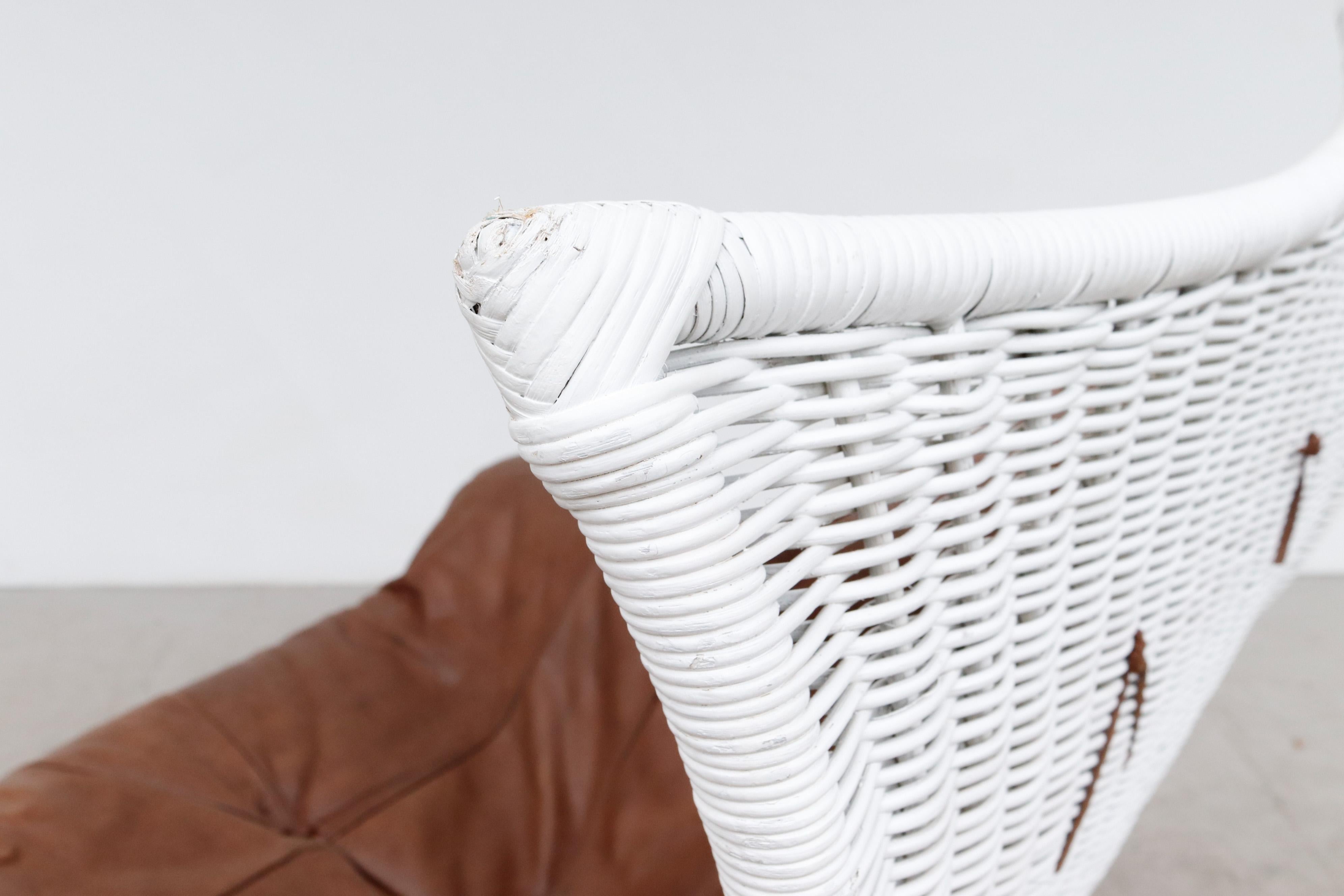 Gerard van den Berg White Rattan and Leather Lounge Chair 2