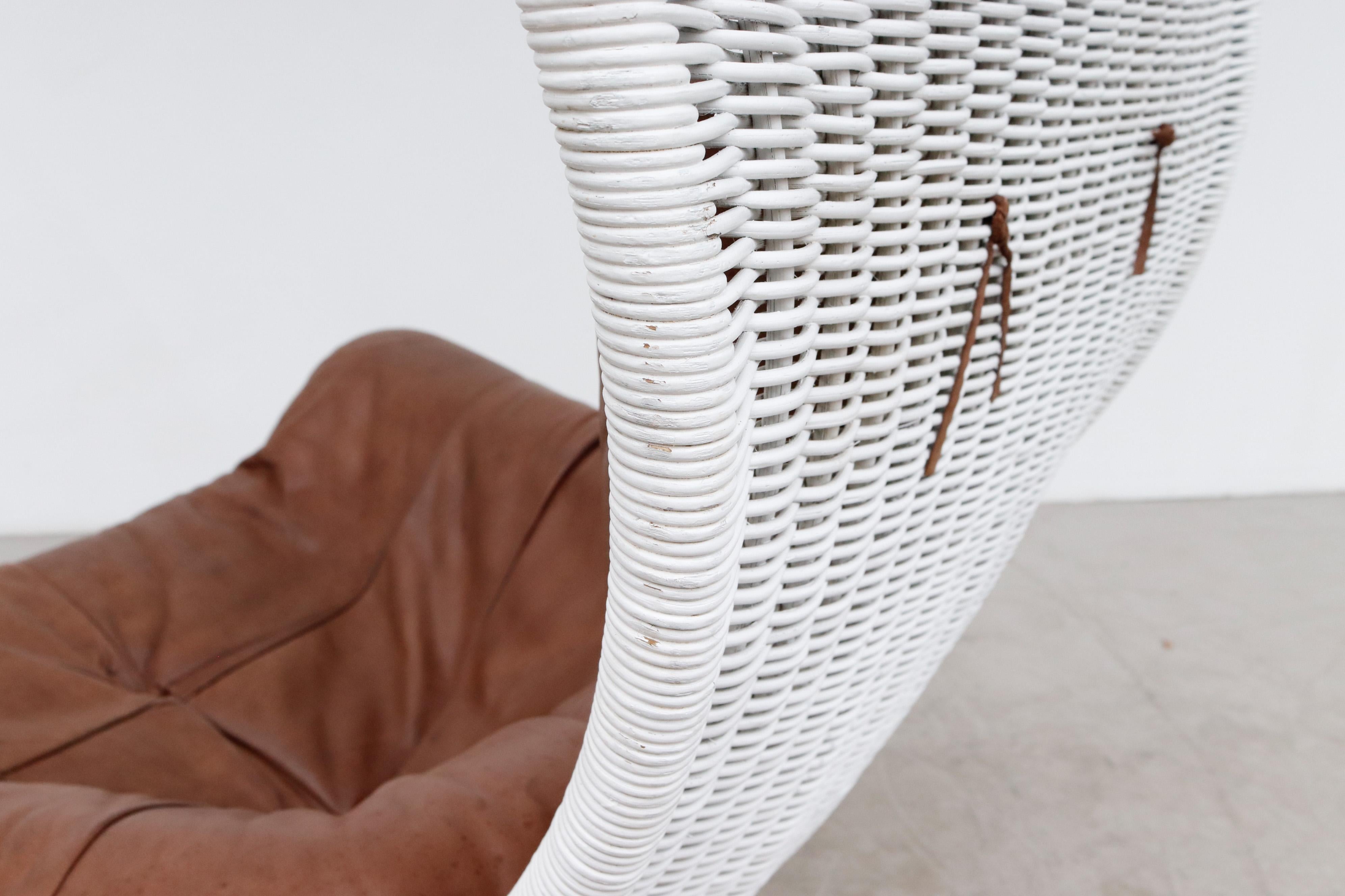 Gerard van den Berg White Rattan and Leather Lounge Chair 3