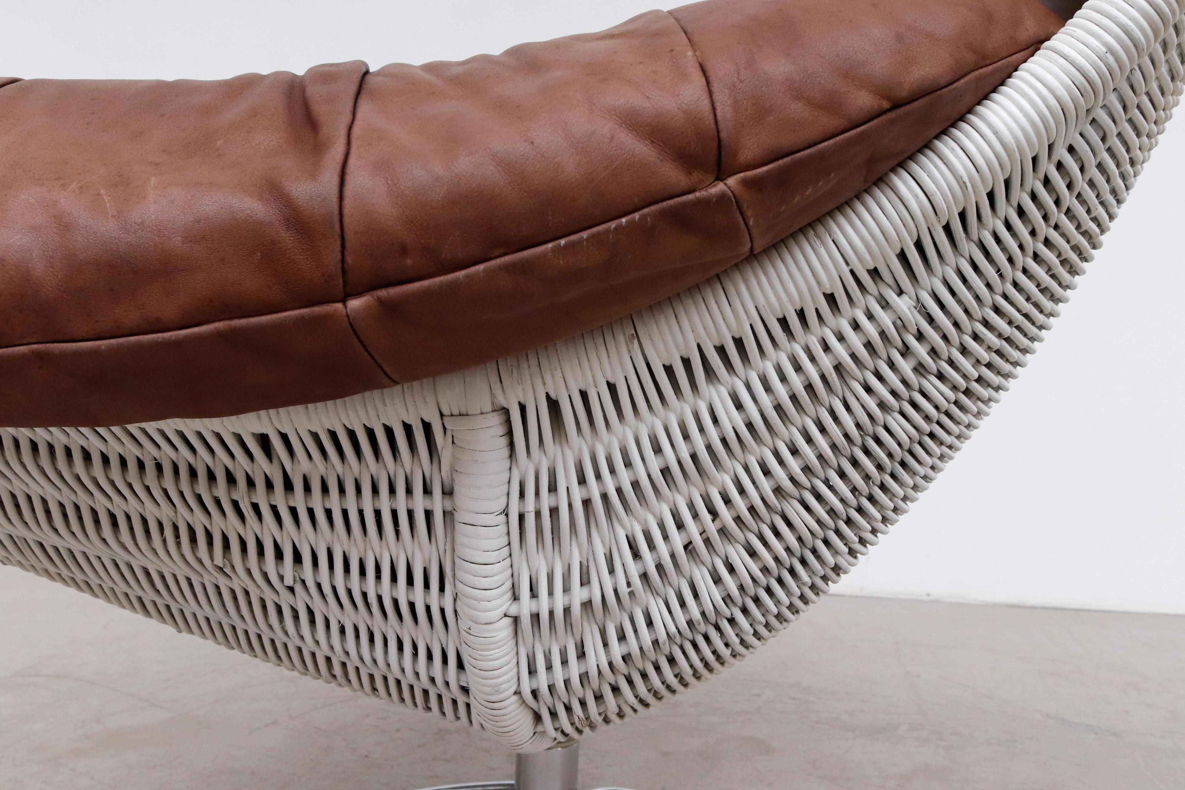 Gerard van den Berg White Rattan and Leather Lounge Chair 4