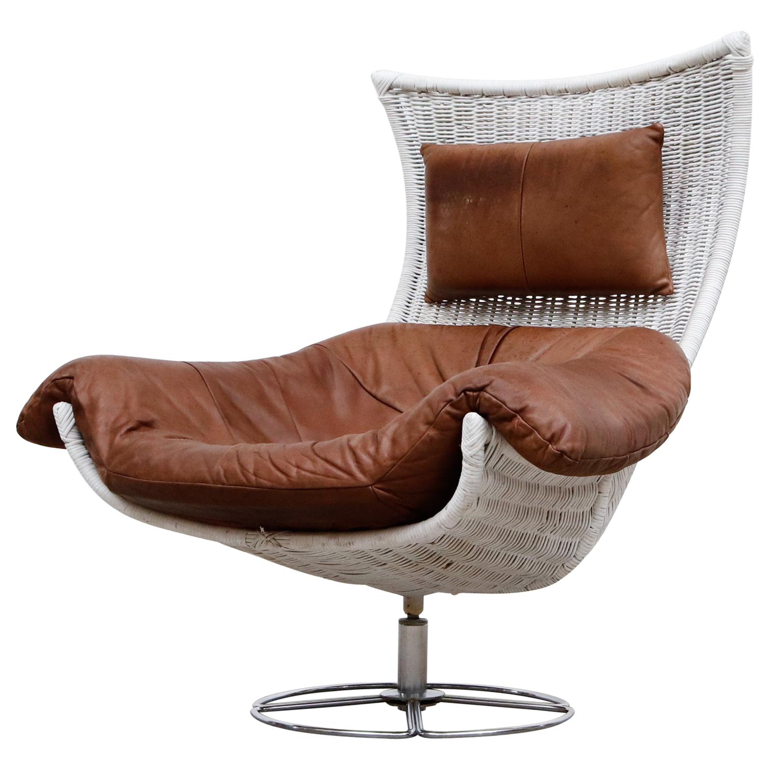 Gerard van den Berg White Rattan and Leather Lounge Chair