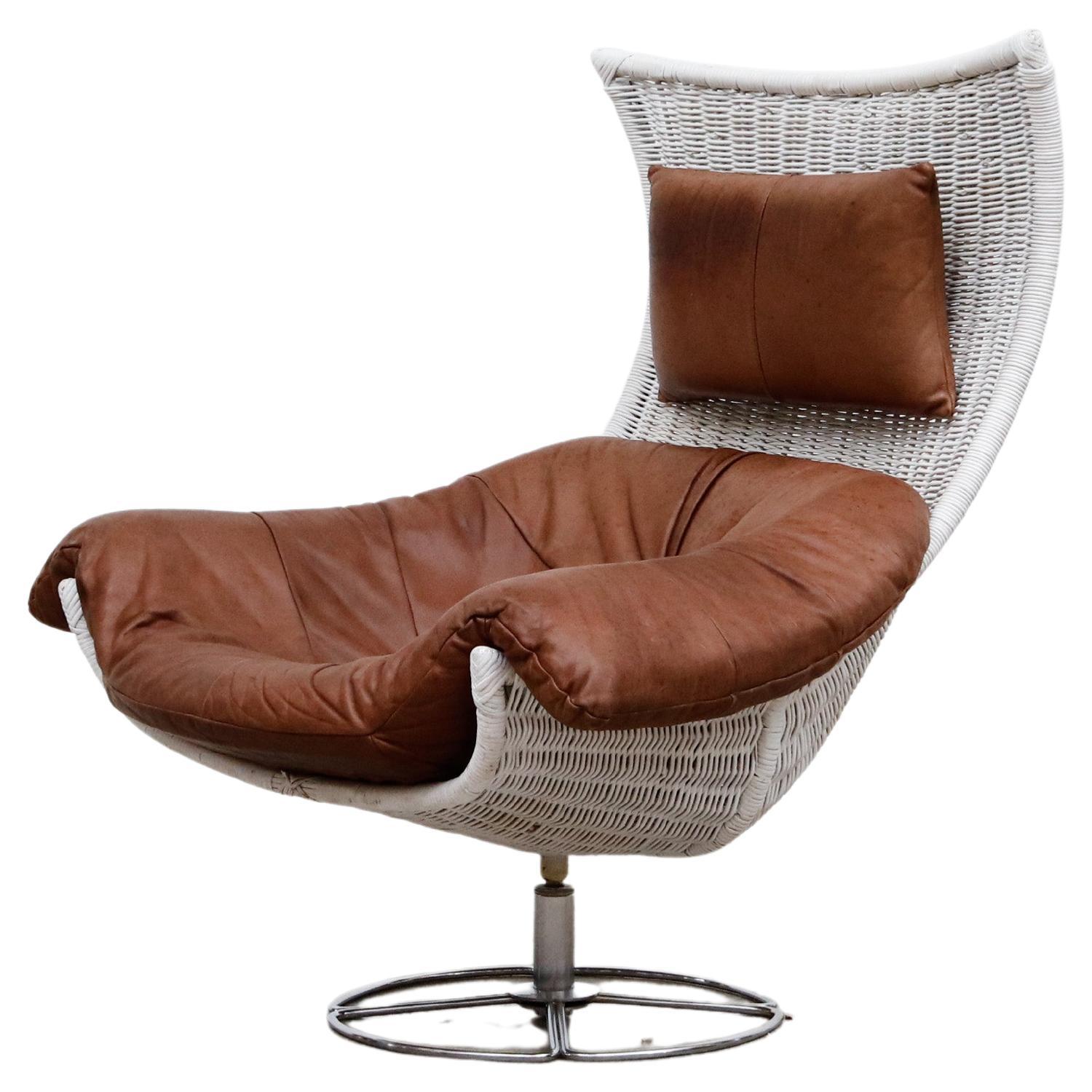 Gerard van den Berg White Rattan and Leather Lounge Chair