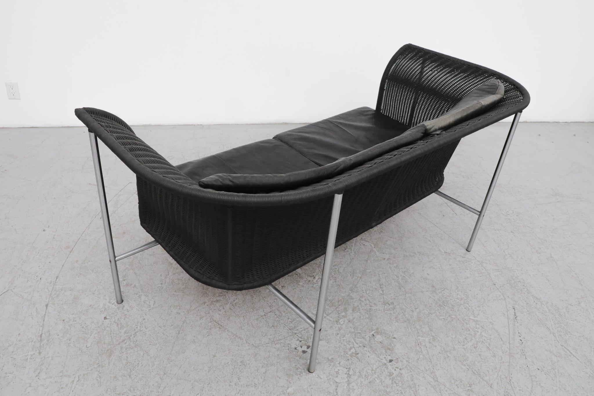 Gerard van den Berg For Rohe Noordwolde Wingback Black Rattan Loveseat For Sale 2