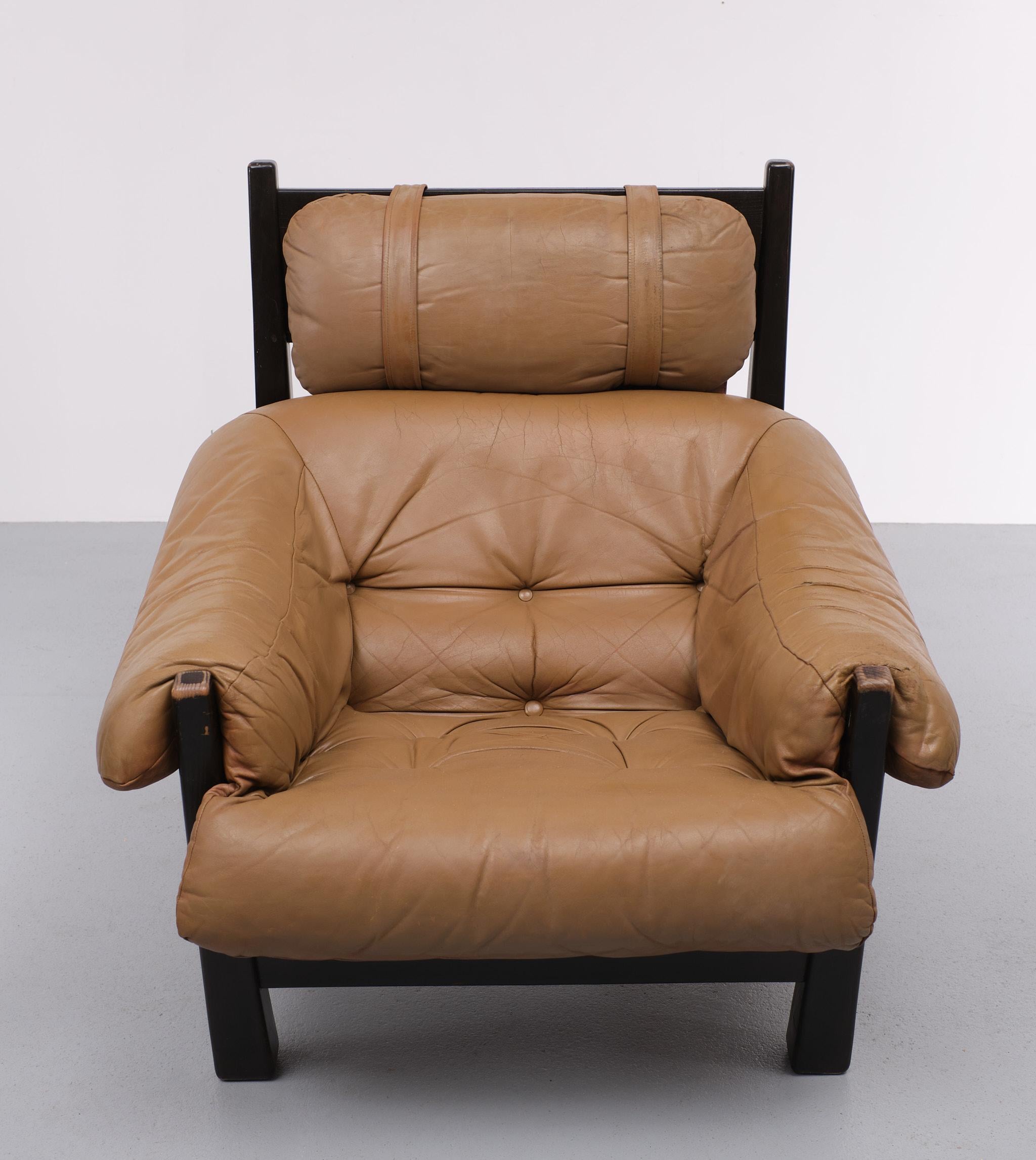 Dutch Gerard Van Der Berg Leather Lounge Chair, 1970s