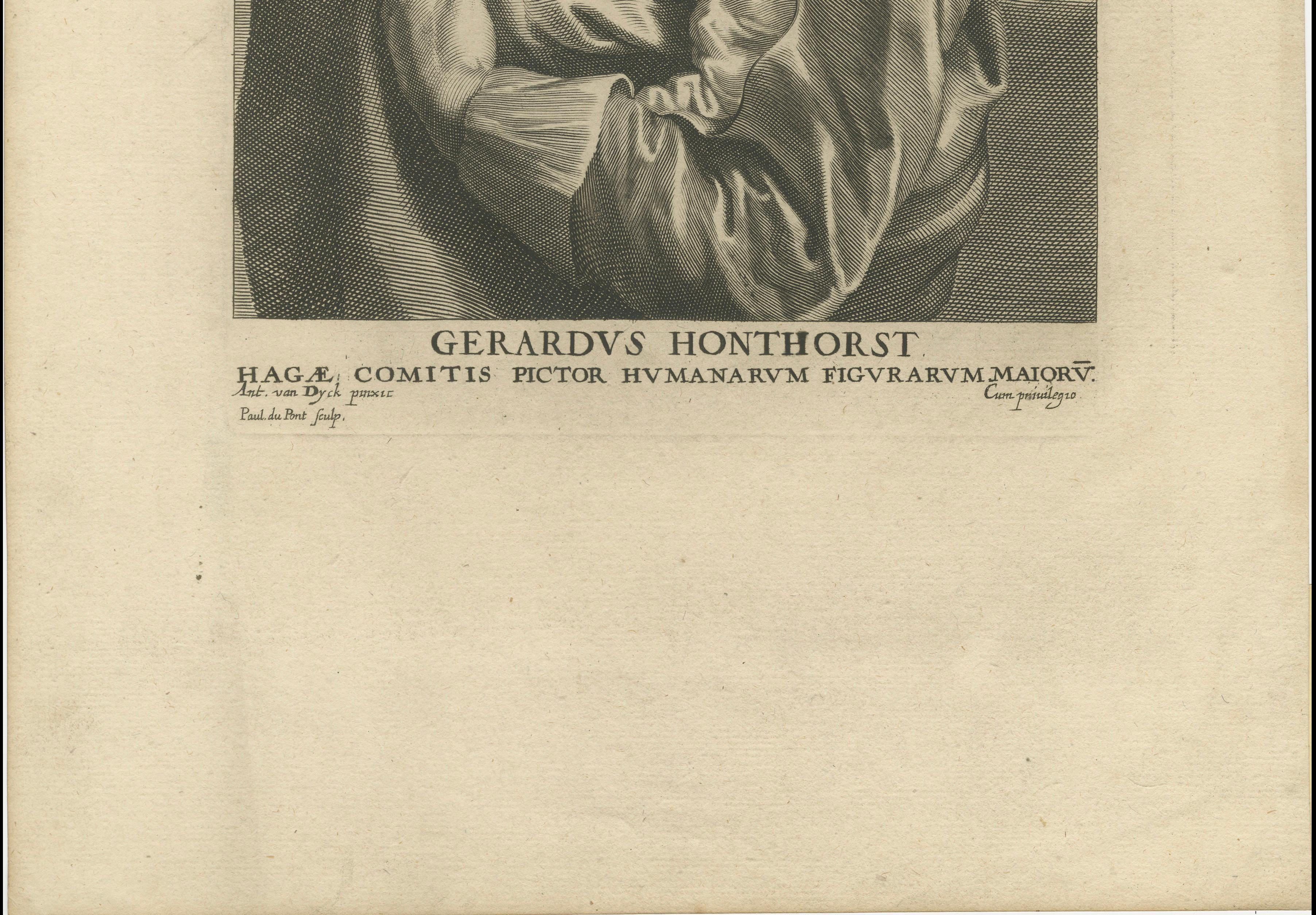 Engraved Gerard van Honthorst – Striking 17th Century Portrait Engraving after Van Dyck For Sale