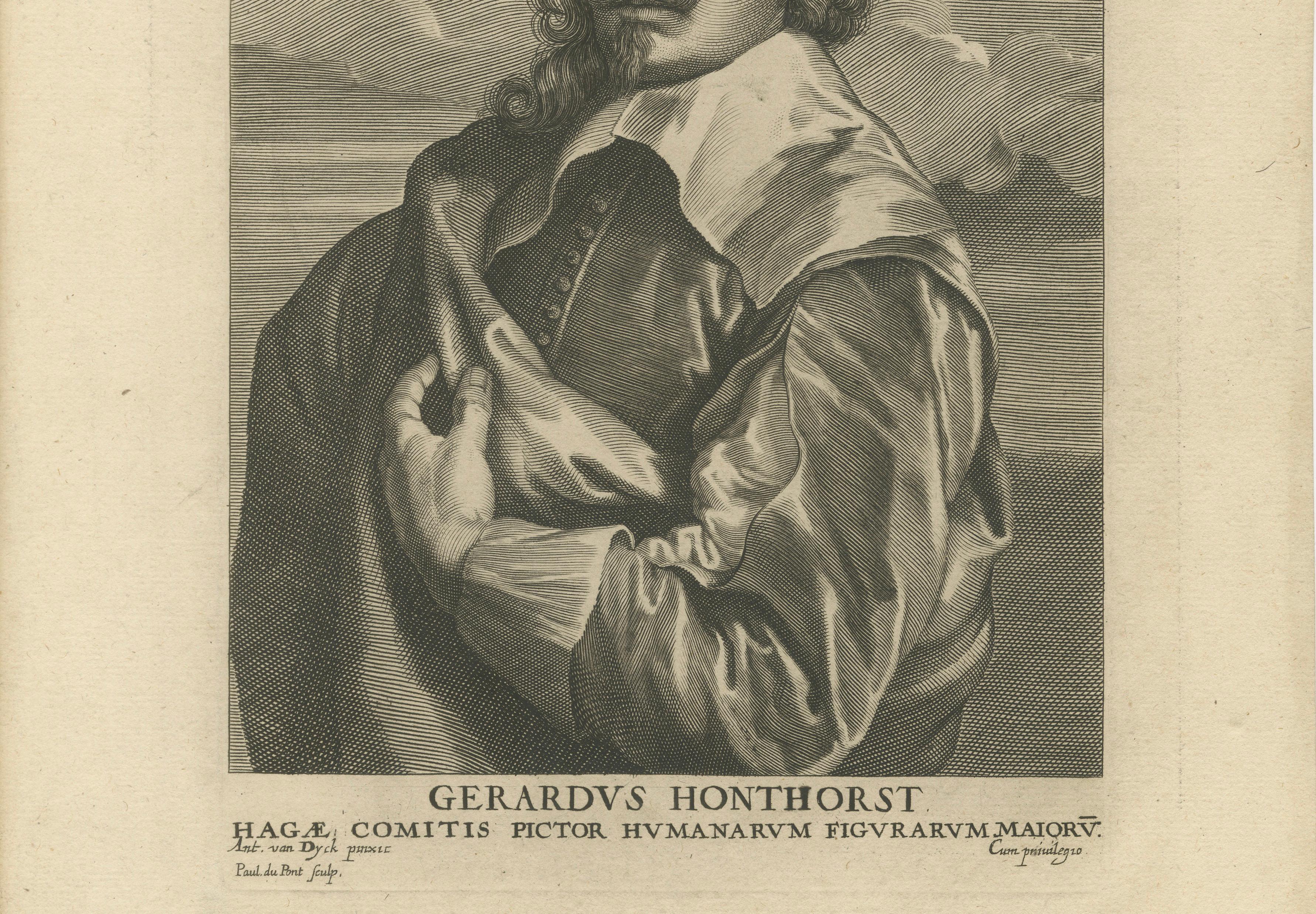 Paper Gerard van Honthorst – Striking 17th Century Portrait Engraving after Van Dyck For Sale