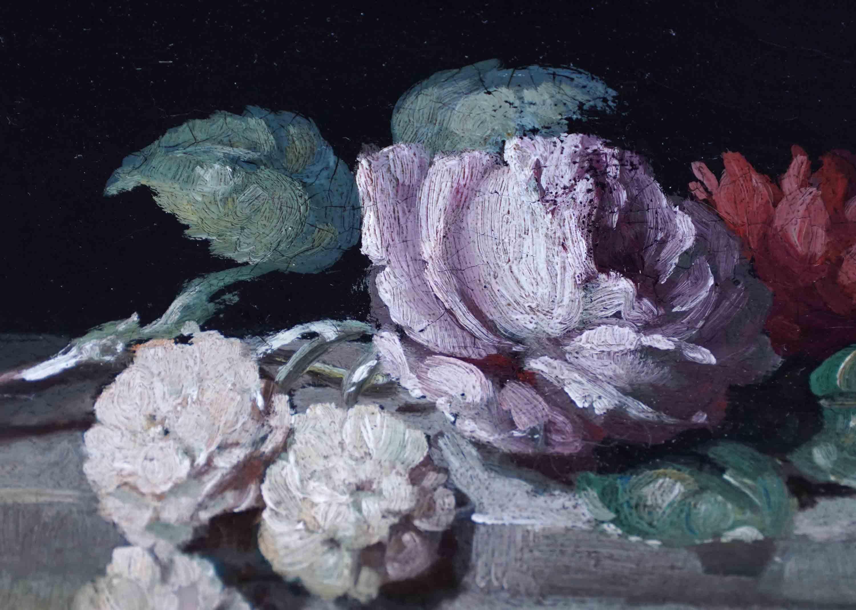 Stillleben mit Blumen in ornamentaler Urne auf Ledge – Ölgemälde eines niederländischen Alten Meisters im Angebot 5