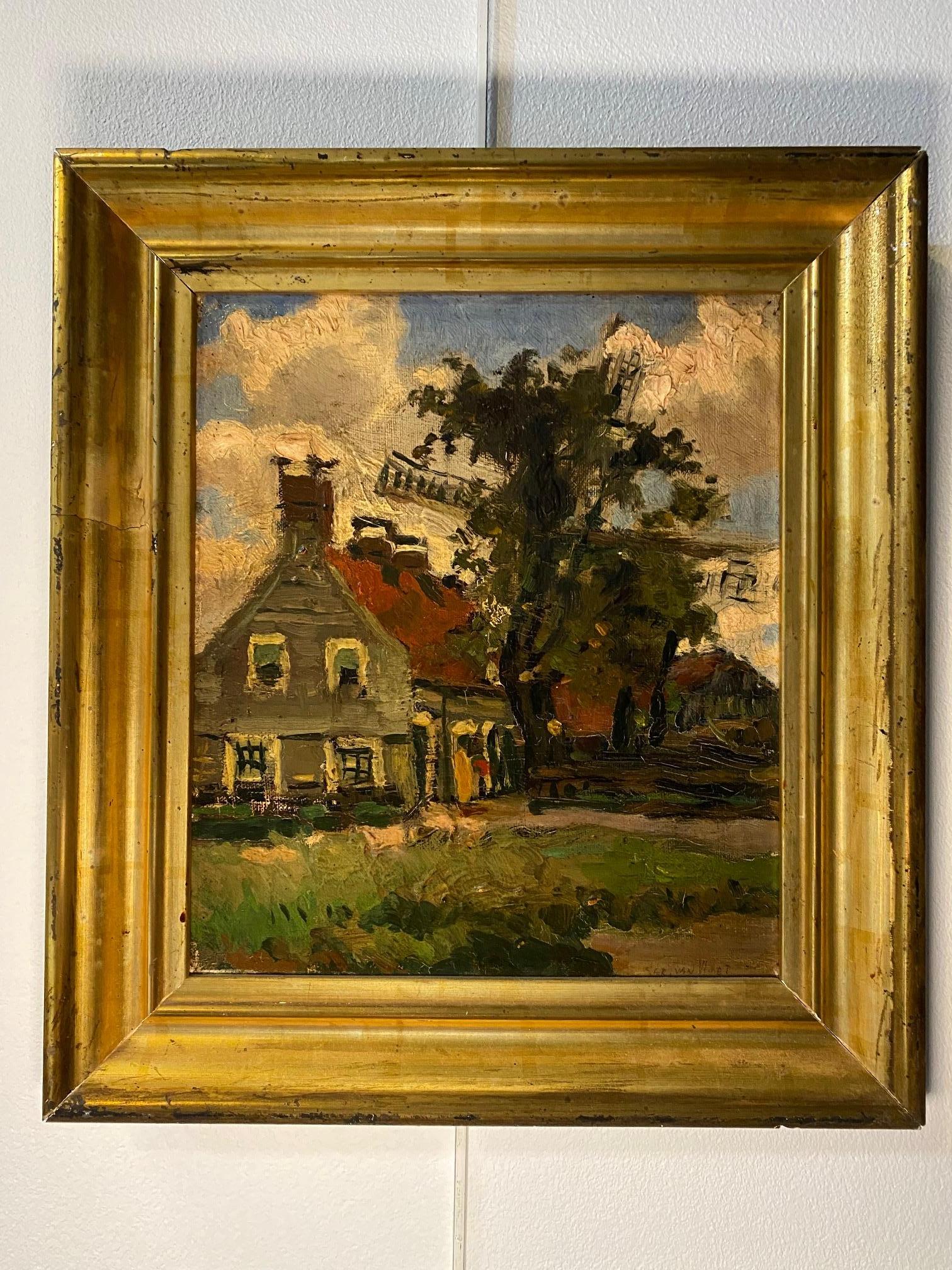 architecture néerlandaise de Gerard Van Vliet - Huile sur bois 22x26 cm en vente 1