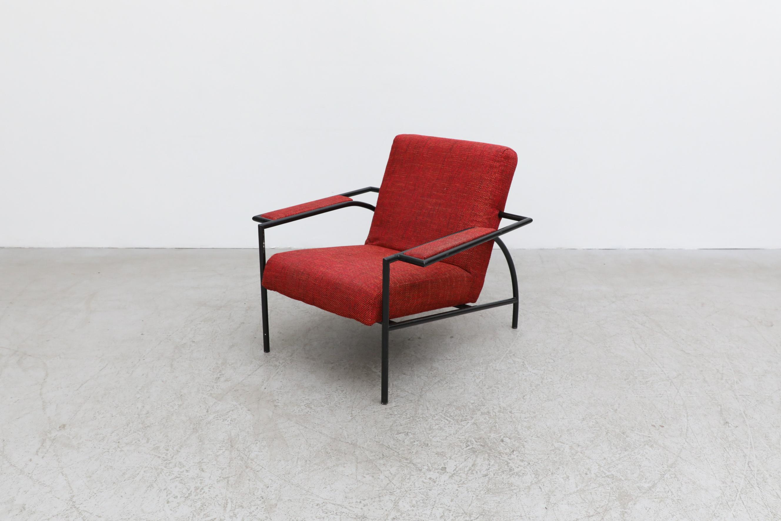 Mid-Century Modern Gerard Vollenbrock Red Lounge Chair with Black Frame for Gelderland, 1980's For Sale