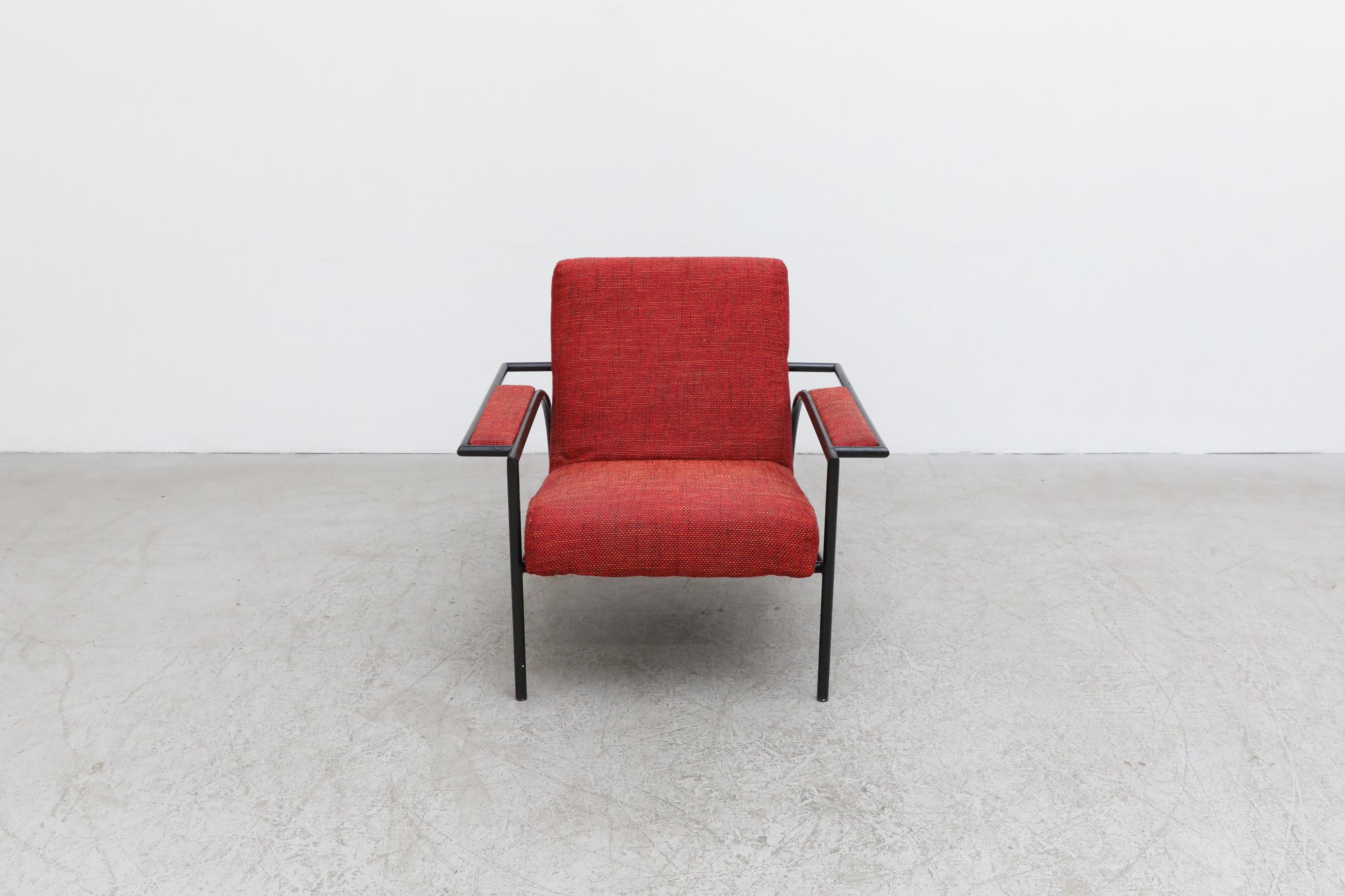 Dutch Gerard Vollenbrock Red Lounge Chair with Black Frame for Gelderland, 1980's For Sale