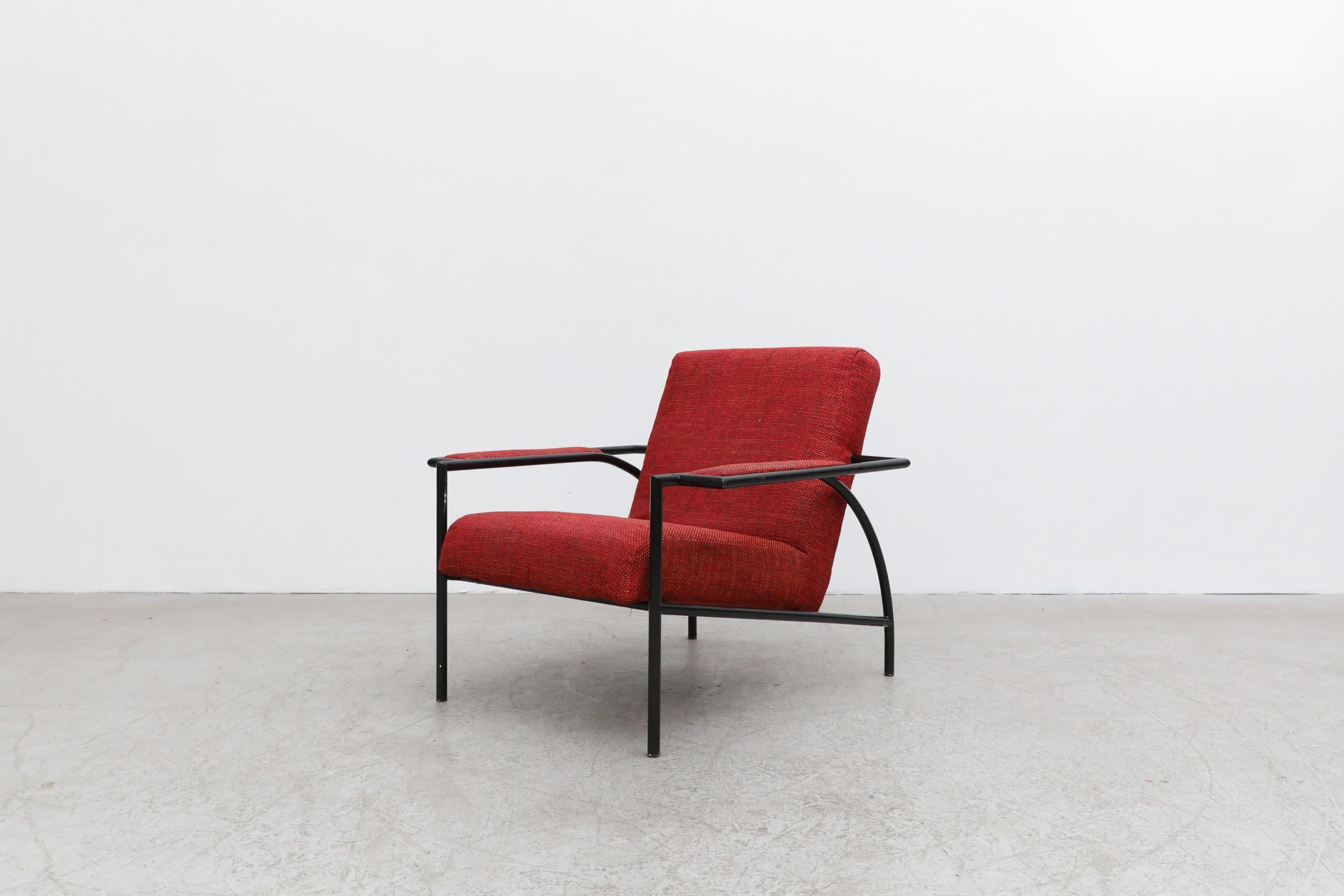 Enameled Gerard Vollenbrock Red Lounge Chair with Black Frame for Gelderland, 1980's For Sale