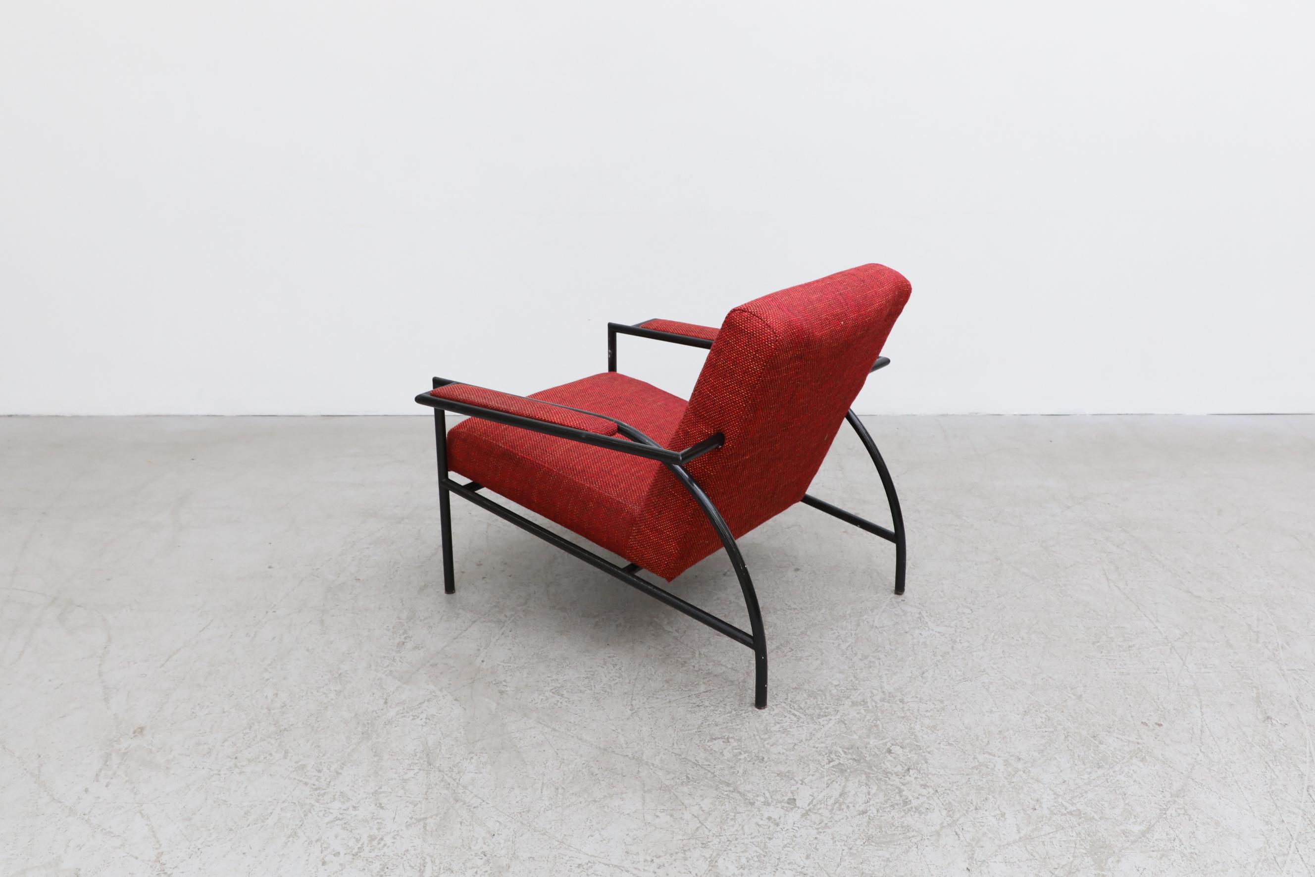 Upholstery Gerard Vollenbrock Red Lounge Chair with Black Frame for Gelderland, 1980's For Sale