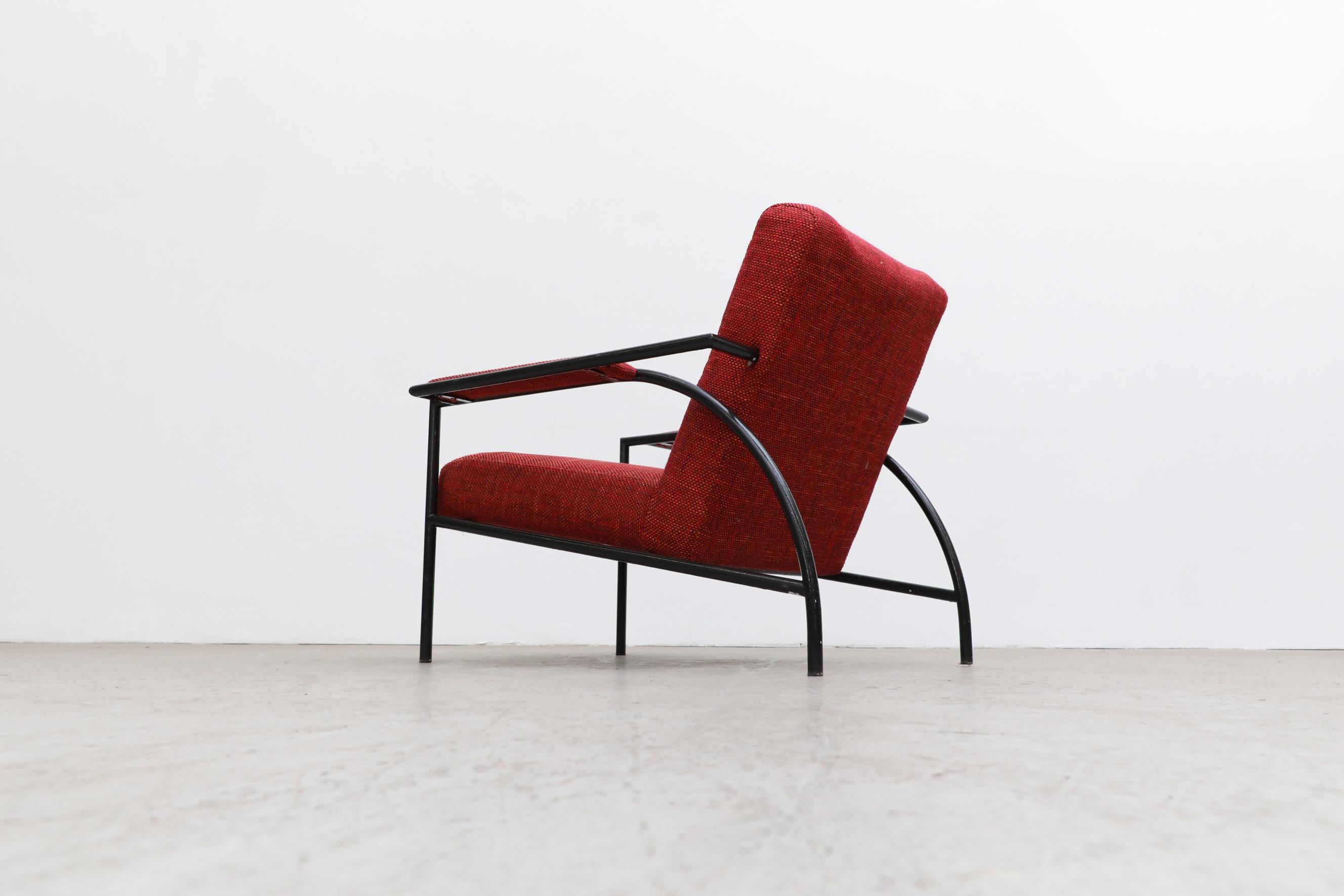 Gerard Vollenbrock Red Lounge Chair with Black Frame for Gelderland, 1980's For Sale 1