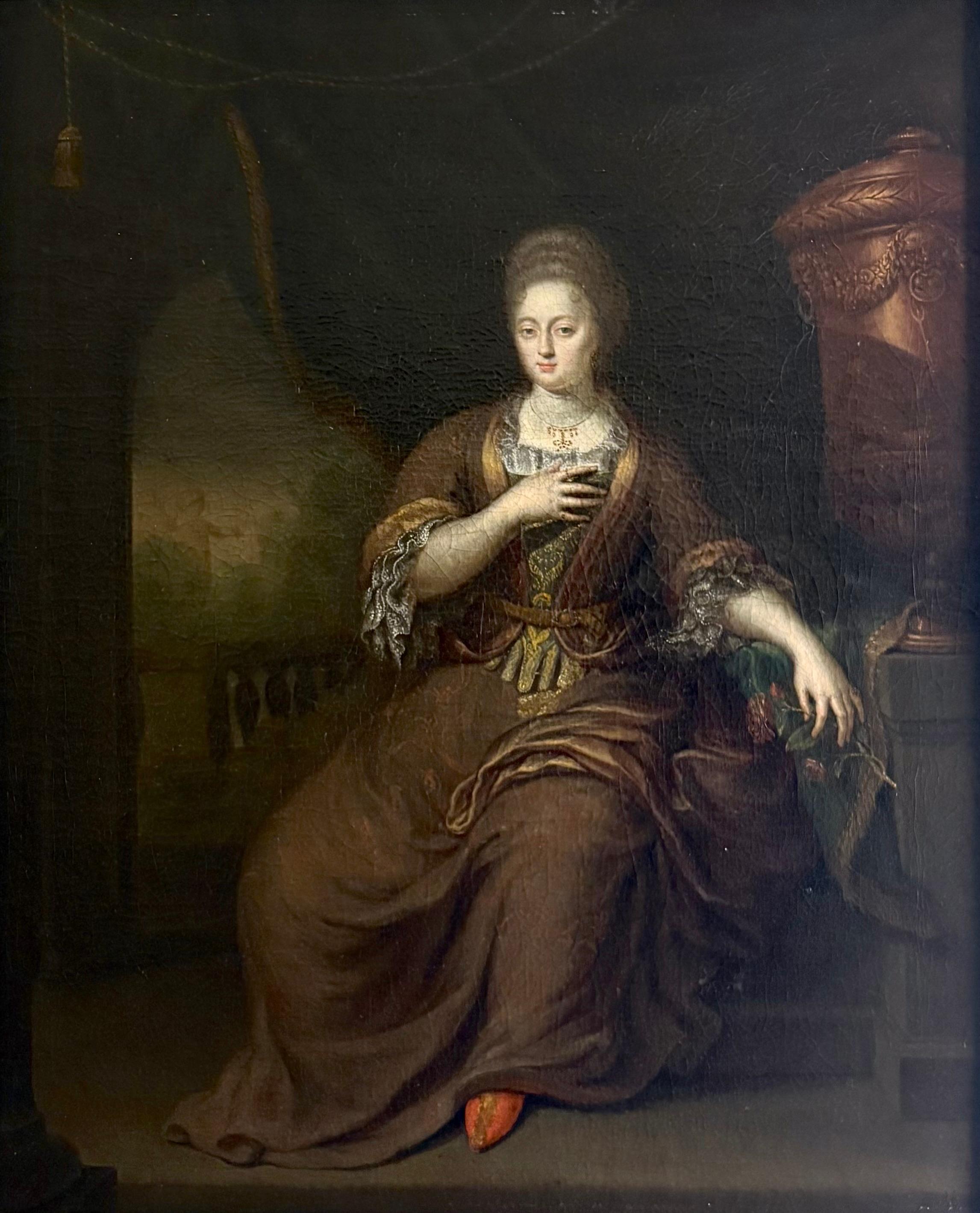 Ritratto di Dama con Gioielli Scuola Olandese XVIII secolo Firmato con Cornice - Painting di Gerard Wigmana