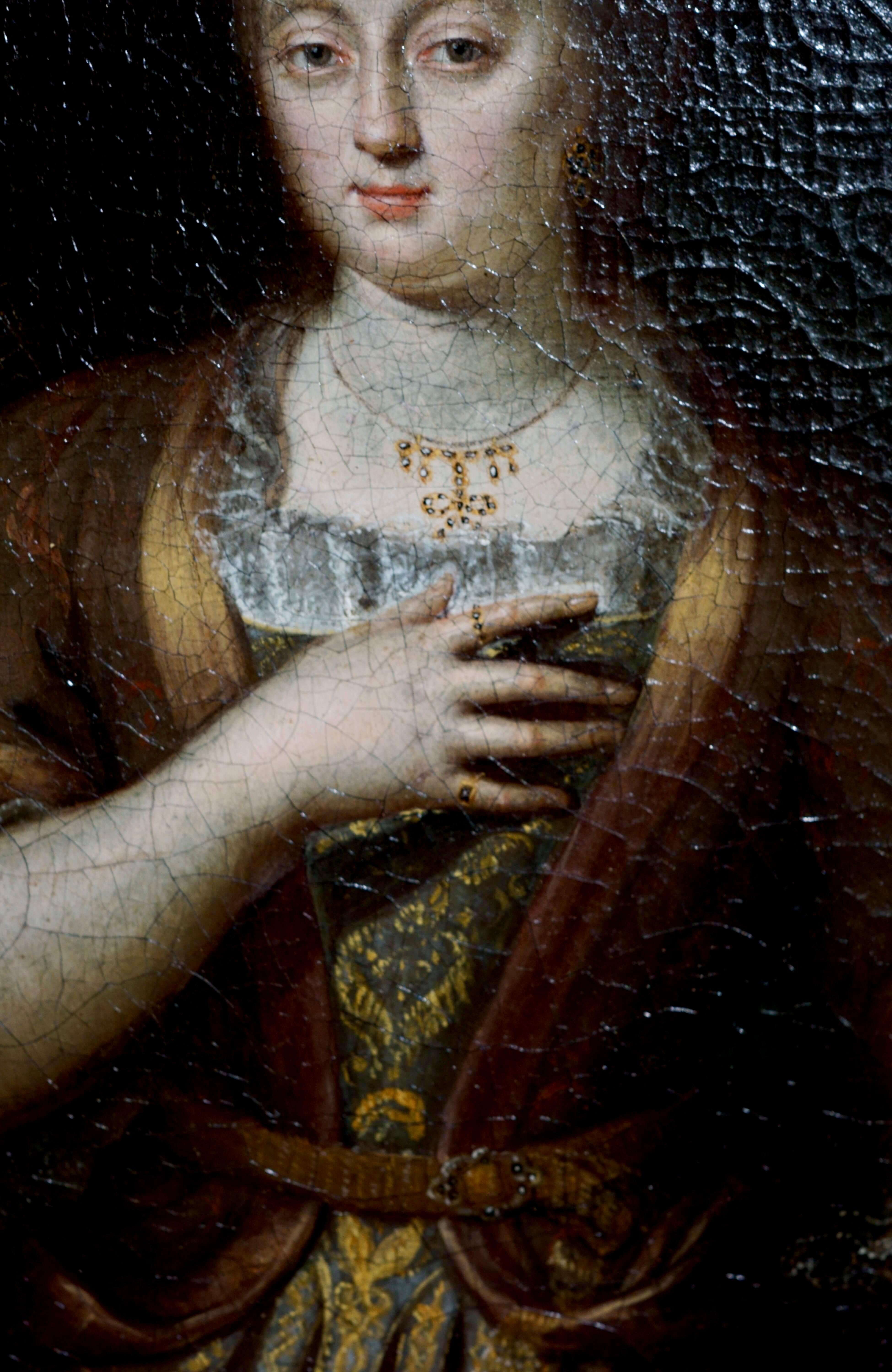 Ritratto di donna con gioielli, scuola olandese dell'inizio del XVIII secolo del pittore Gérard Wigama (1673-1741). Monogramma in basso a destra sulla base della colonna GW. Certificato di esportazione delle Belle Arti disponibile.

Gerard Wigmana è