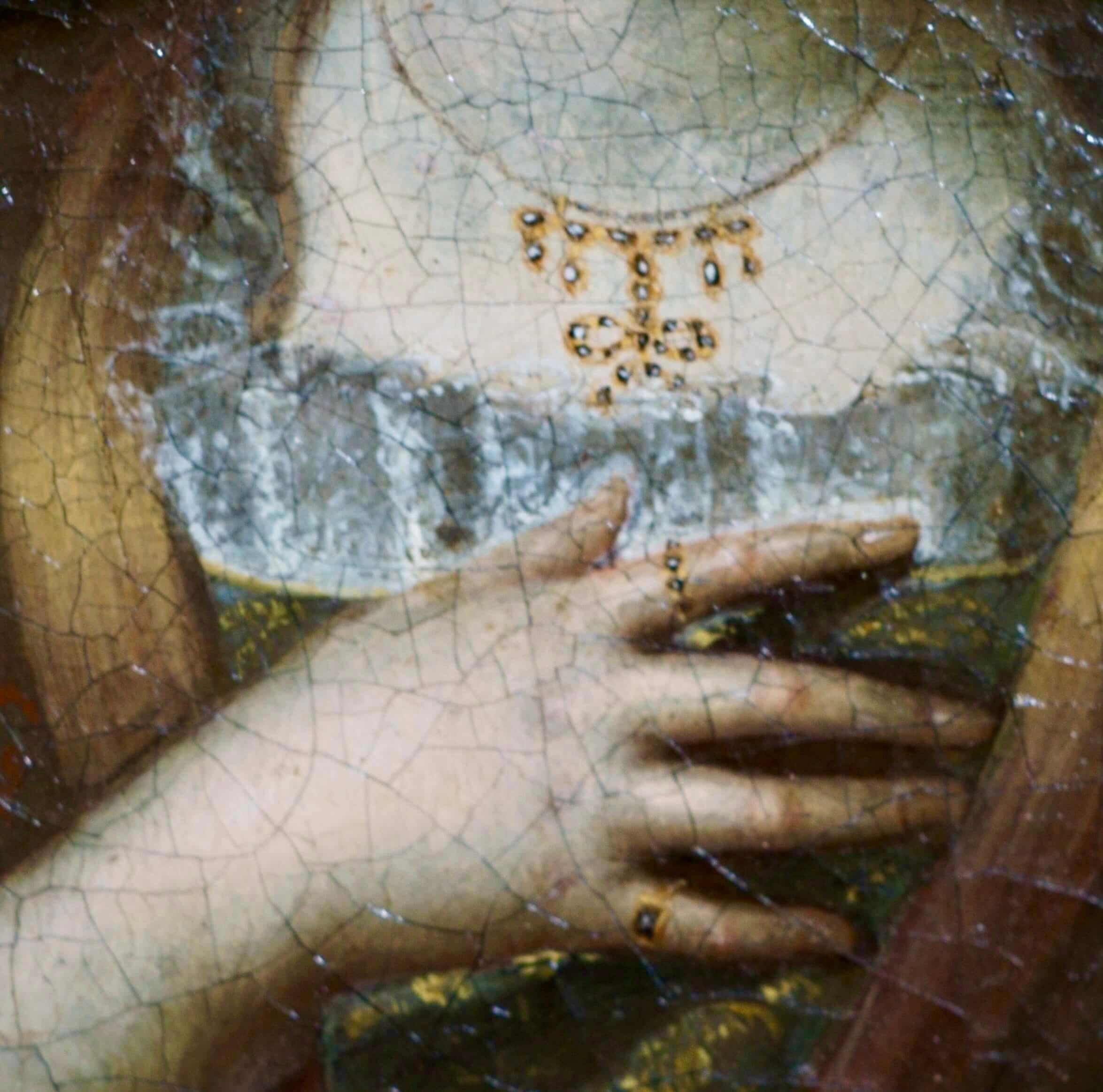 Ritratto di Dama con Gioielli Scuola Olandese XVIII secolo Firmato con Cornice in vendita 1