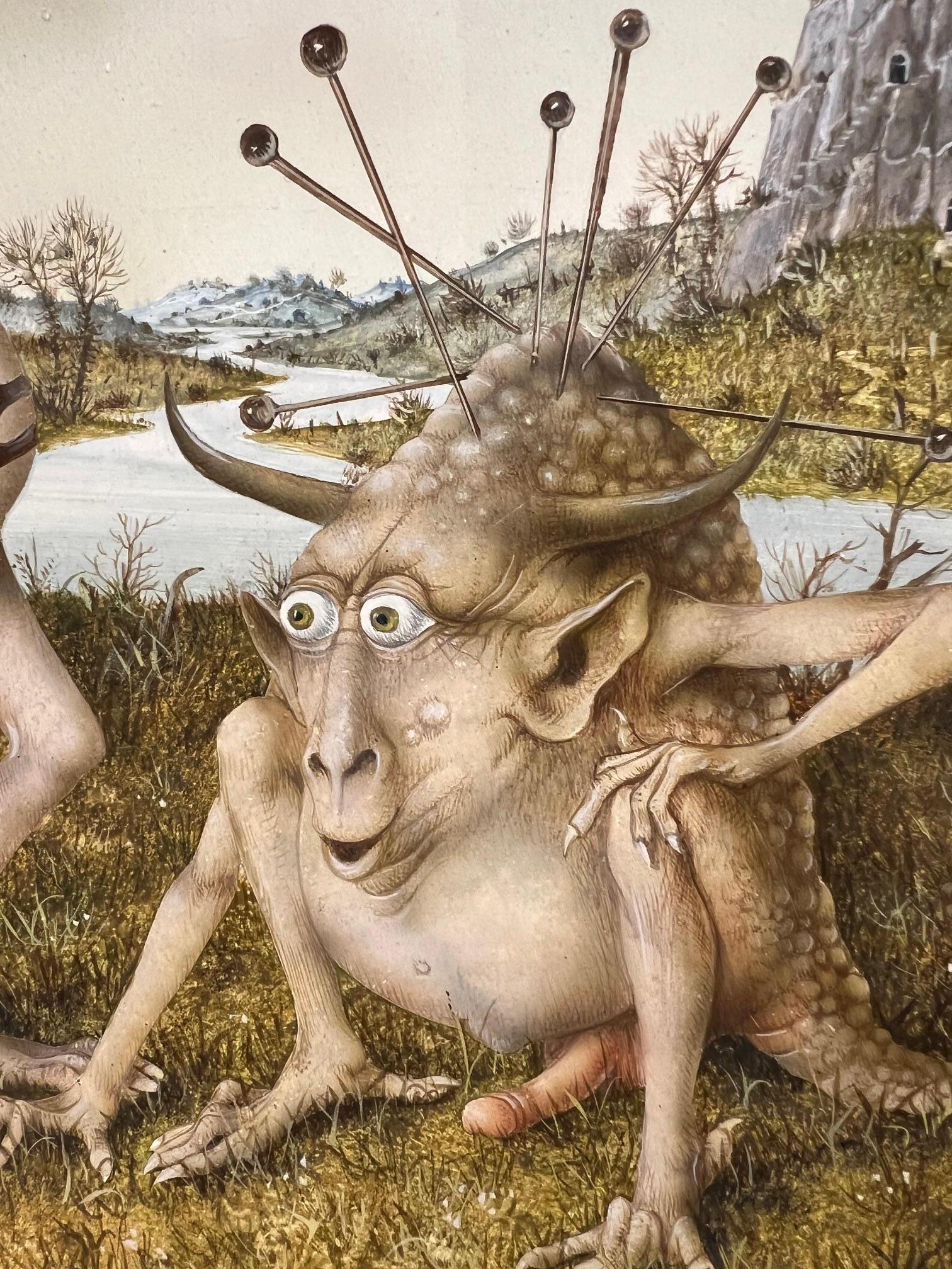 l 'Acuponcteur Espagnol Spanischer Akupunkteur Tempera auf Tafel Vorrätig – Painting von Gérard Willemenot