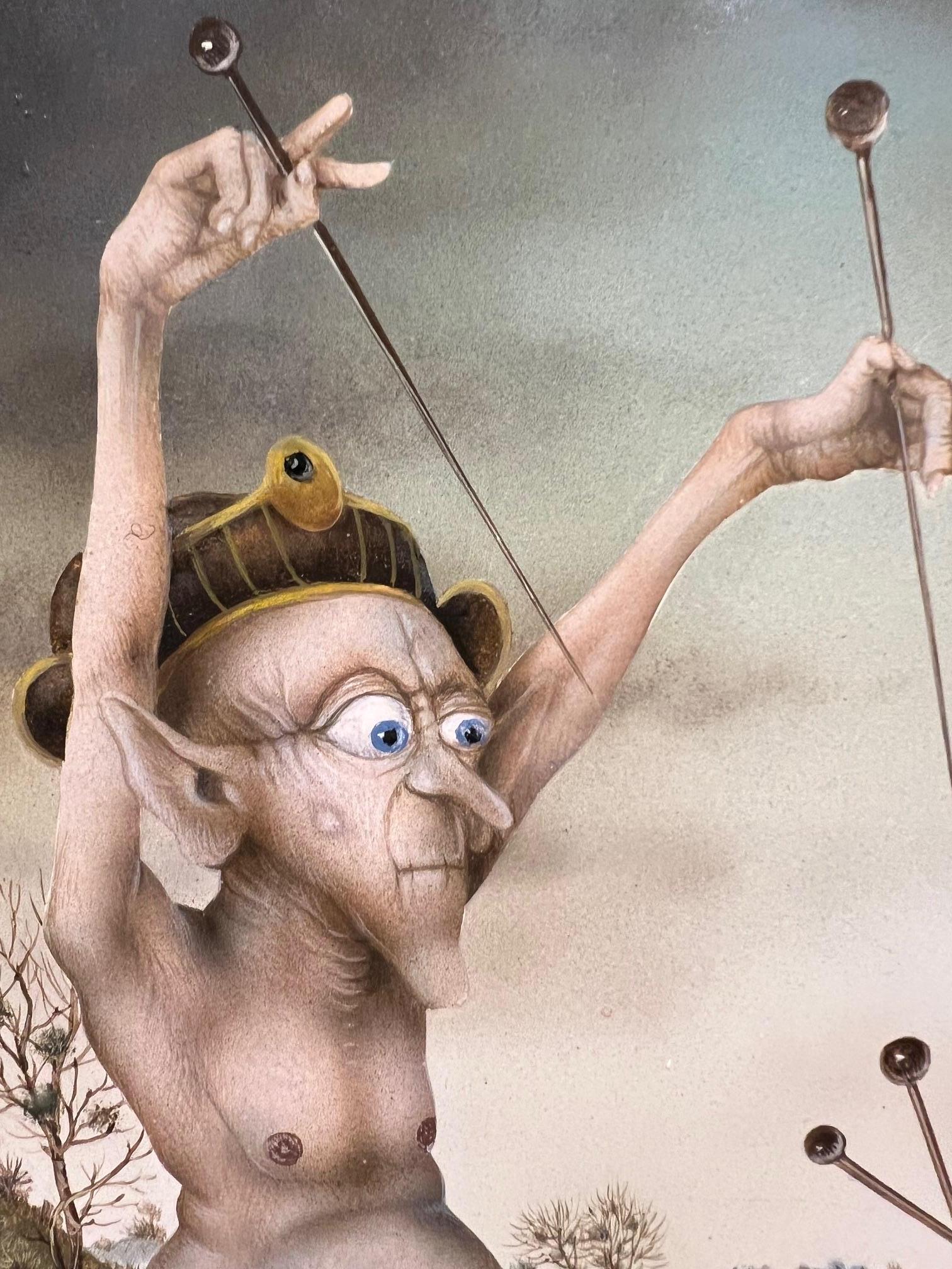 l 'Acuponcteur Espagnol Spanischer Akupunkteur Tempera auf Tafel Vorrätig (Schwarz), Figurative Painting, von Gérard Willemenot