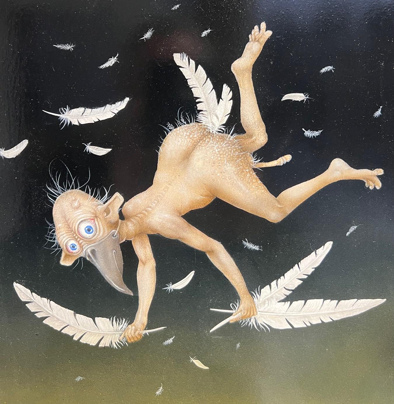 La Chute d'Icare Tempera on Panel Painting Icarus Falling Mythe Surreel In Stock For Sale 1