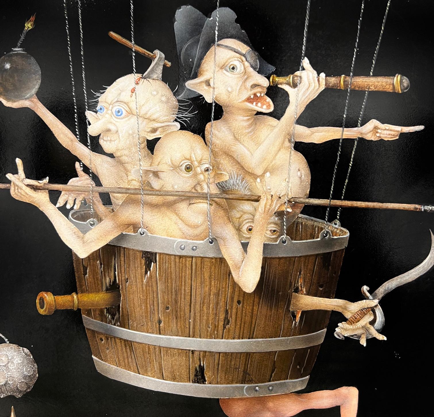 La Conquête du Ciel Eroberung des Himmels Surrealismus A Space Kreatur der Gegenwart (Schwarz), Figurative Painting, von Gérard Willemenot