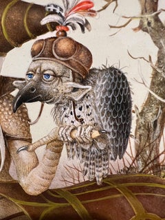 La Dame de la Licorne Tempera on Panel Painting Surrealism Unicorn In Stock