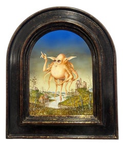 La Globule The Blood Cell Tempera on Panel Painting Surrealism In Stock