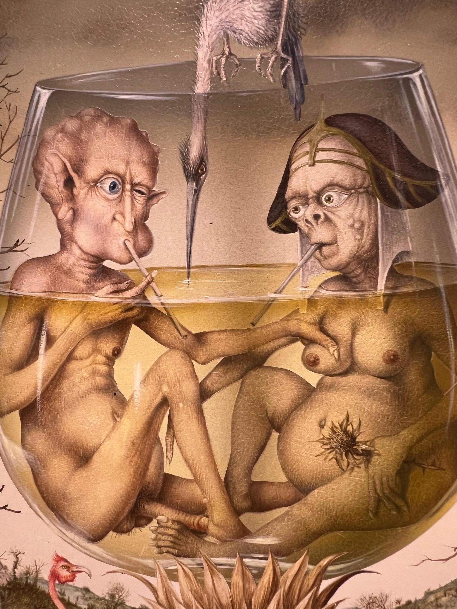 Le Jardin des Delices Garten von Eden Tempera auf Tafel Surrealismus Vorrätig – Painting von Gérard Willemenot