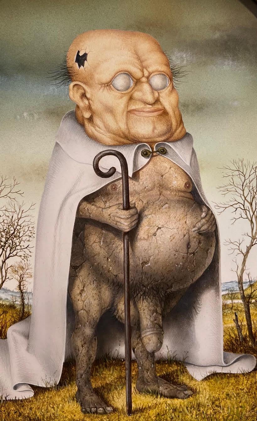 Le Pelerin Petrifie Versteinerter Pilger Tempera auf Tafel Gemälde Vorrätig – Painting von Gérard Willemenot