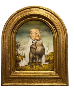 Le Pelerin Petrifie Petrified Pilgrim Tempera on Panel Painting In Stock