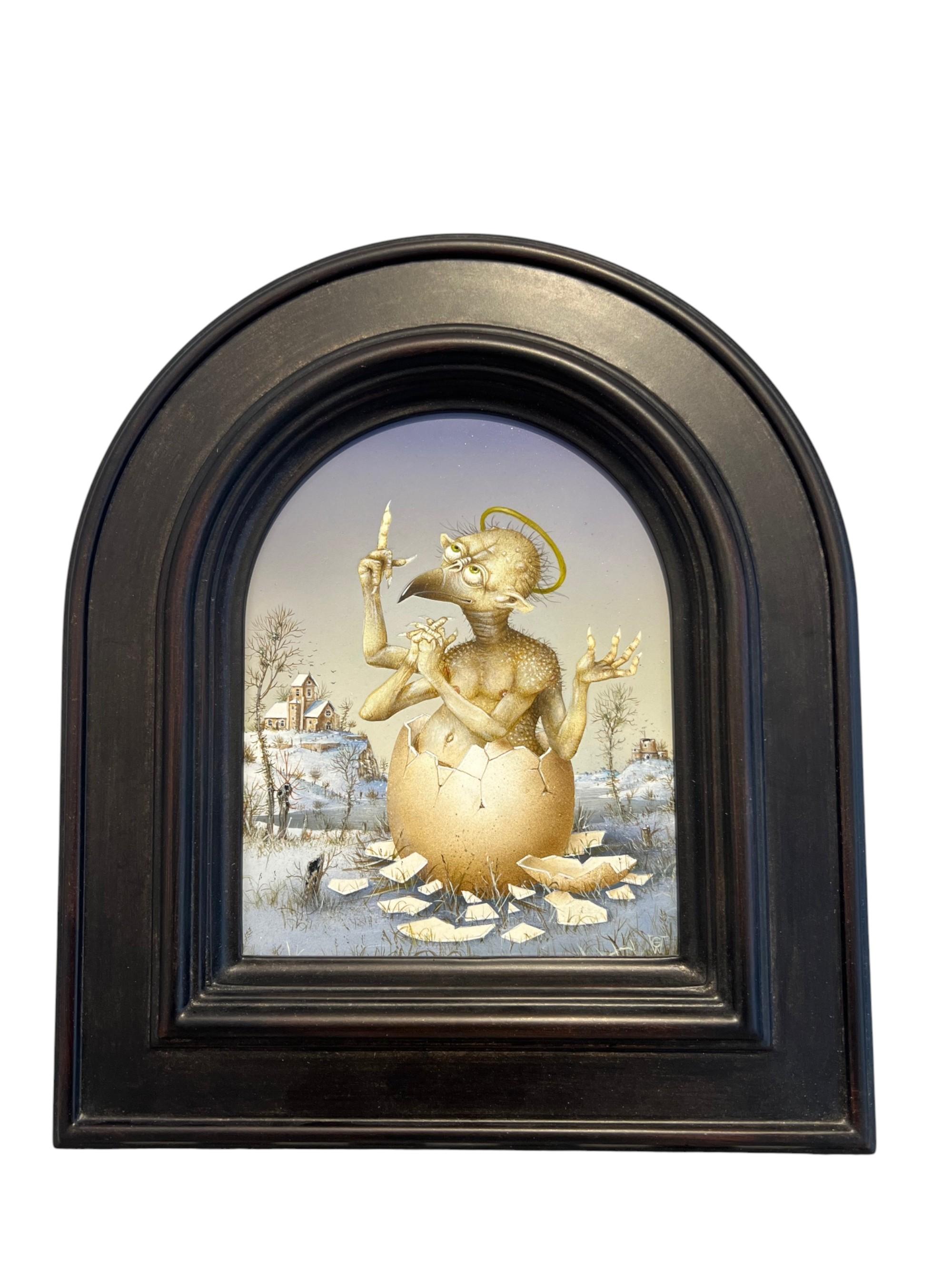 Le Pou Saint Tres Pieux Tempera auf Tafel Kreatur Surrealismus Vorrätig