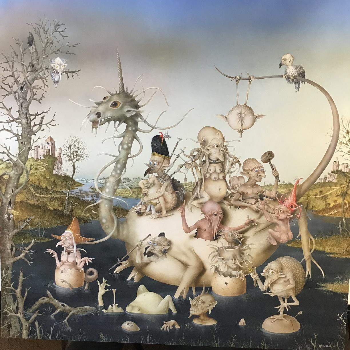 Les Habitants du Loch Pintura al temple sobre tabla Residentes del Loch  En stock - Painting de Gérard Willemenot