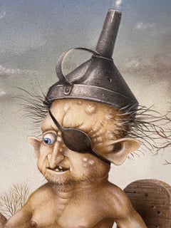 Les Mendiants Tempera on Panel Surrealisme Contemporary In Stock