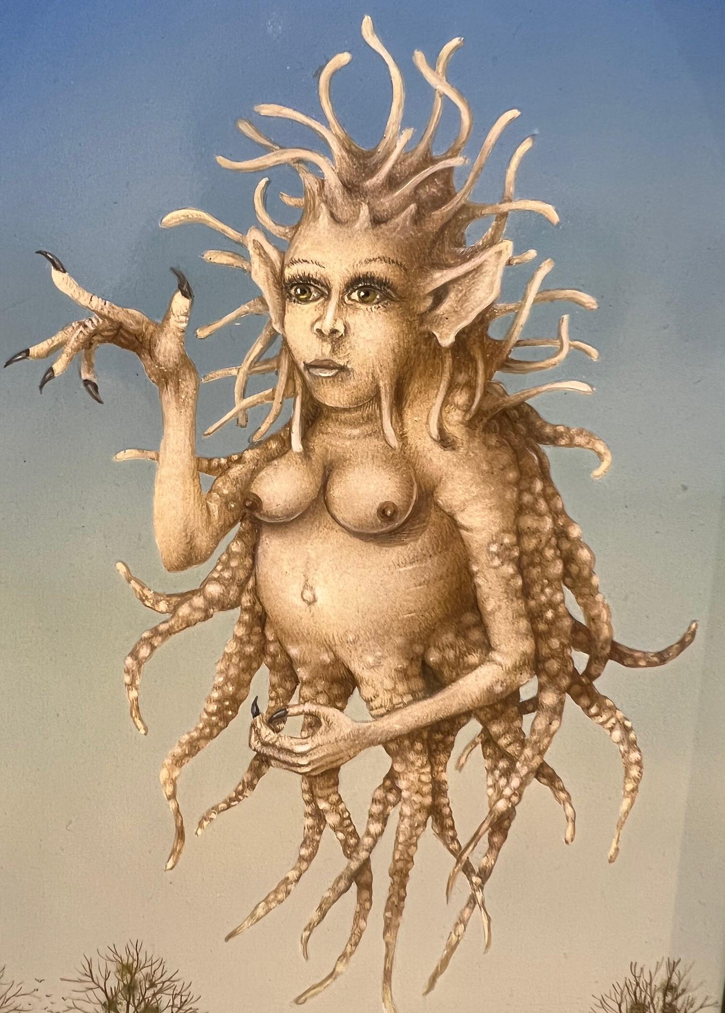 Levitation Surrealistische Landschaft Flusskreatur Zeitgenössisch – Painting von Gérard Willemenot