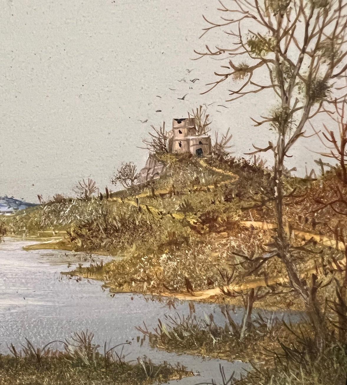 Levitation Surrealistische Landschaft Flusskreatur Zeitgenössisch (Surrealismus), Painting, von Gérard Willemenot