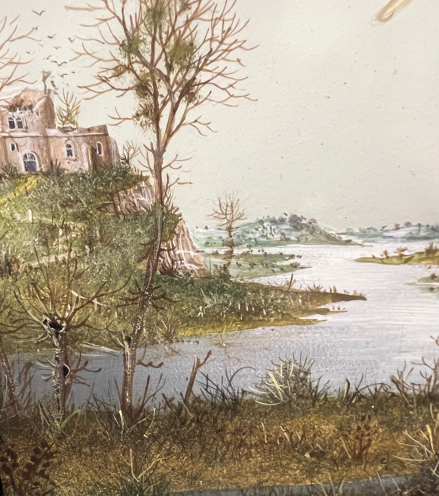 Levitation Surrealistische Landschaft Flusskreatur Zeitgenössisch (Schwarz), Landscape Painting, von Gérard Willemenot