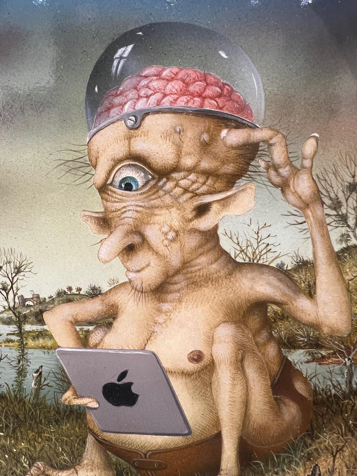 Tryptich Le Macdalenieu et l 'Age du Fer Le Magdalenieu Tempera Panel In Stock - Black Figurative Painting by Gérard Willemenot