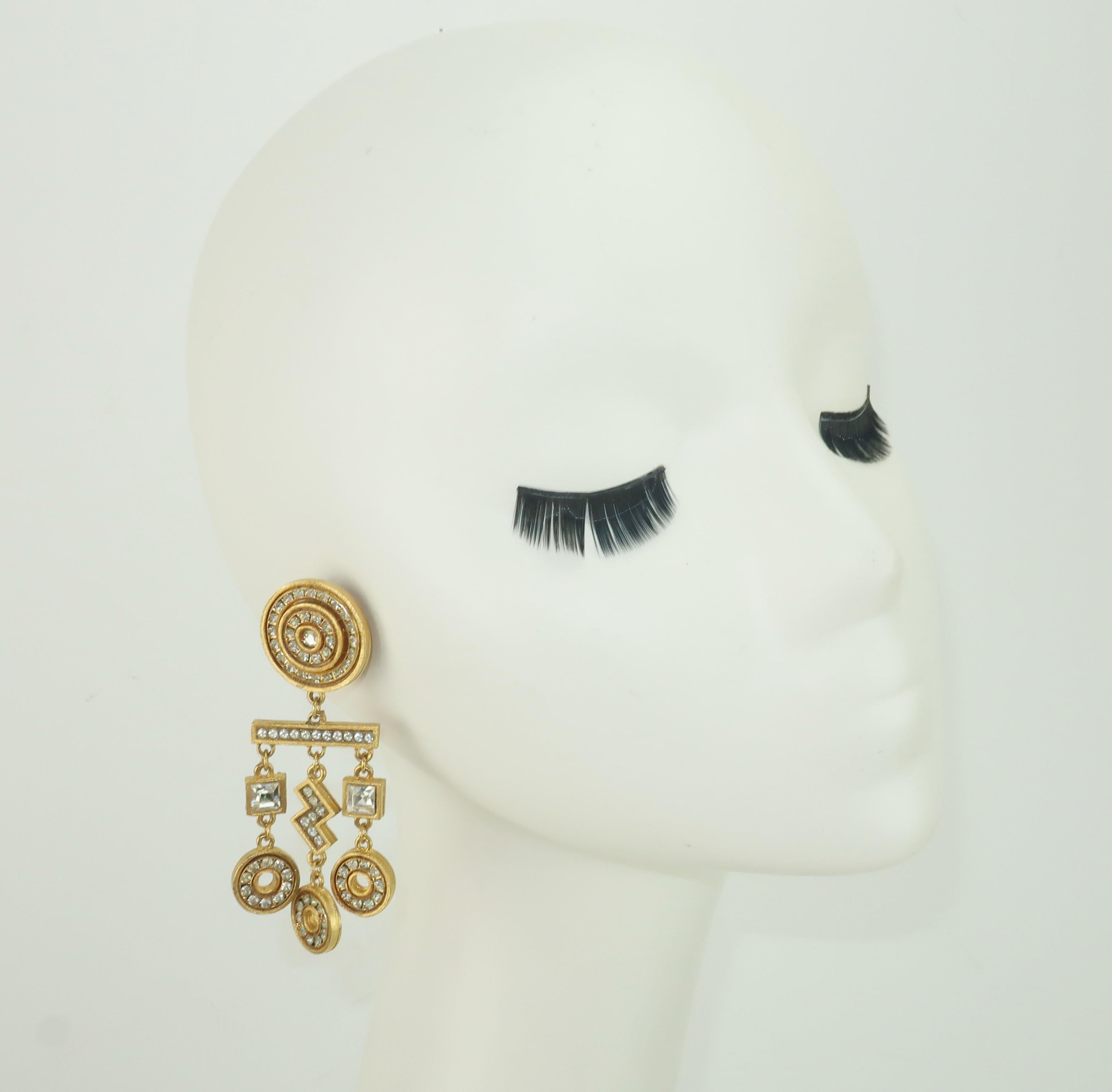 Gerard Yosca Art Deco Revival Gold & Rhinestone Earrings 3