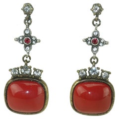 GERARD YOSCA Drop Dangle Stone & Rhinestone Earrings, 1990's