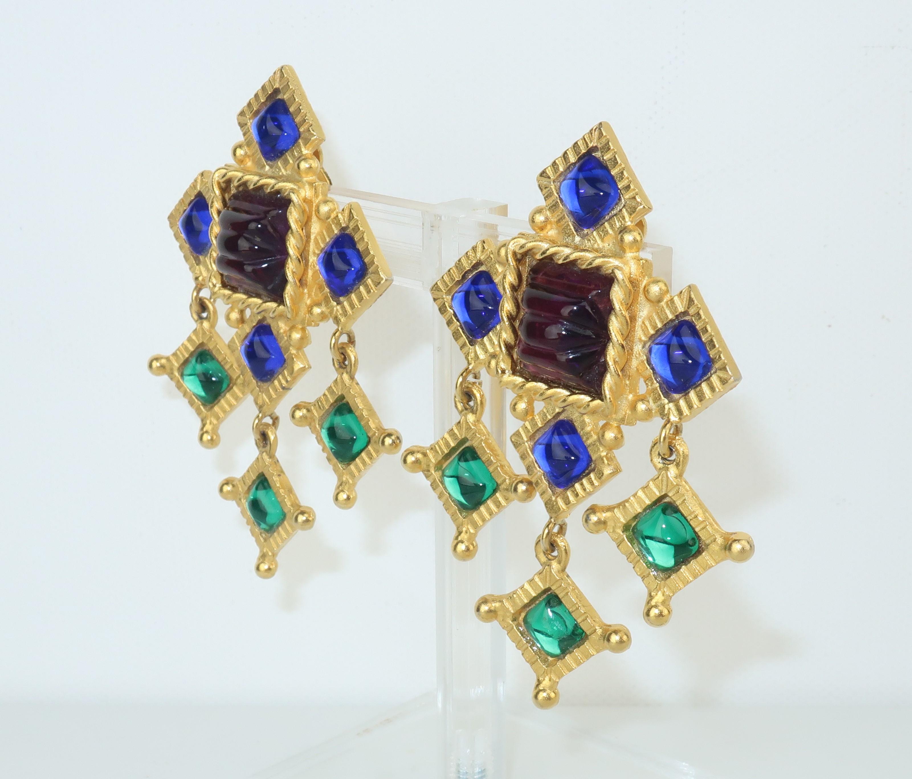 Byzantine Gerard Yosca Gold Earrings With Cabochon Glass Stones