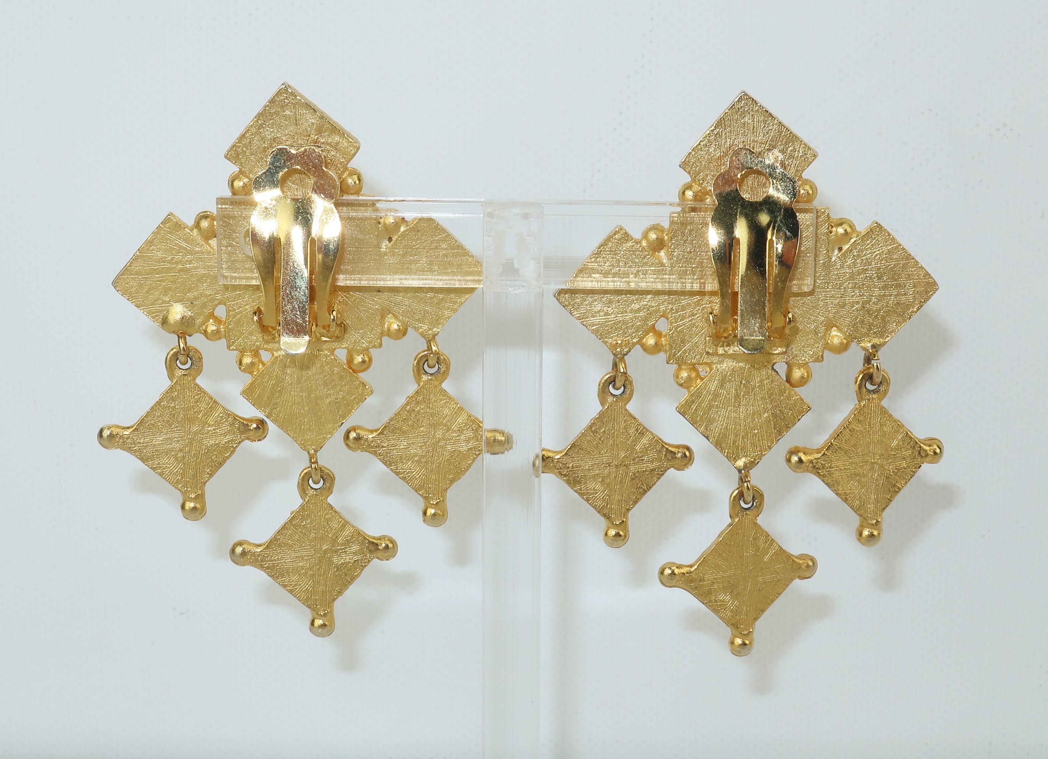 Gerard Yosca Gold Earrings With Cabochon Glass Stones In Excellent Condition In Atlanta, GA