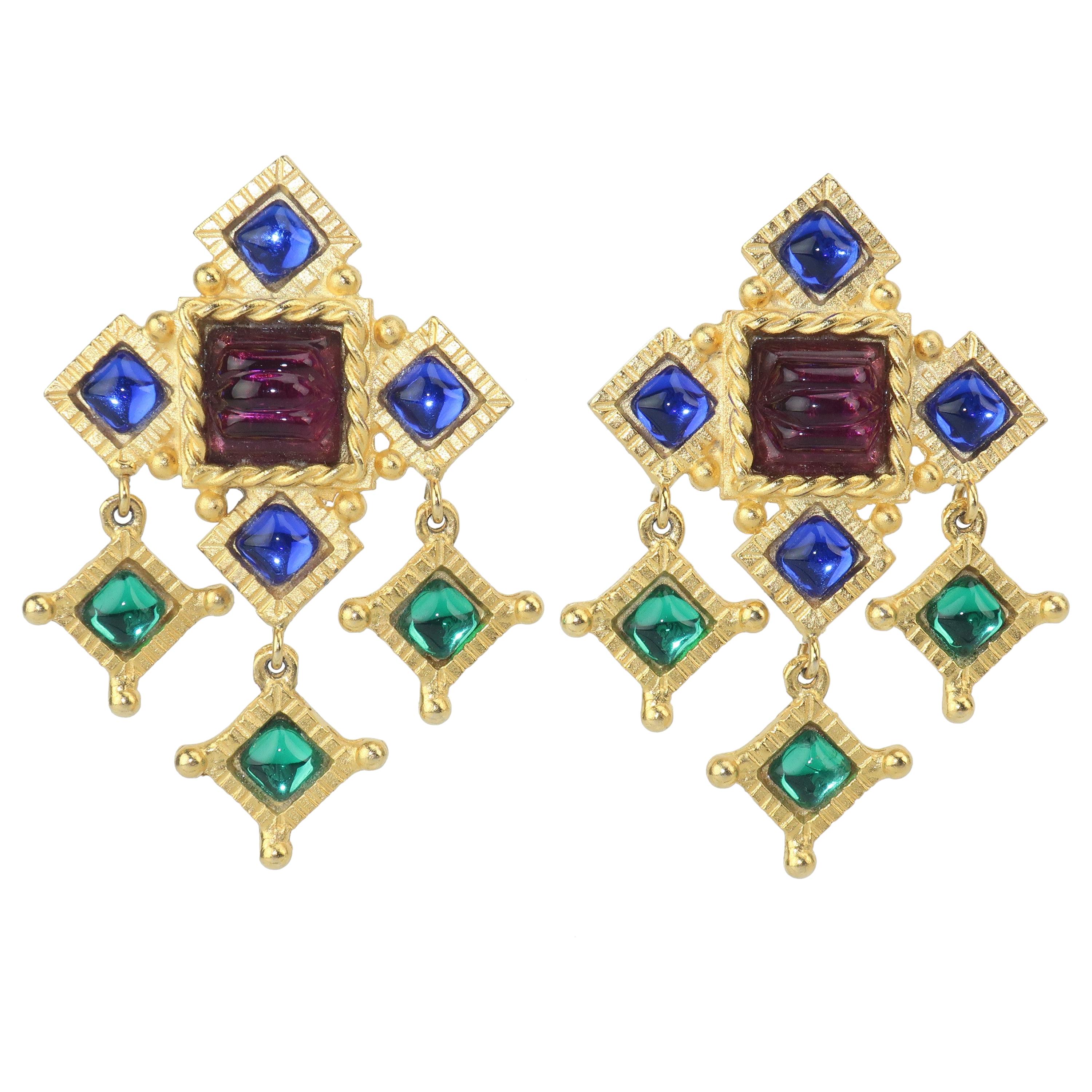 Gerard Yosca Gold Earrings With Cabochon Glass Stones