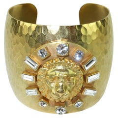 GERARD YOSCA Gold Plate & Rhinestone Cuff Bracelet With Lion Motif