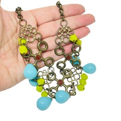 GERARD YOSCA vintage signed bronze tone glass beads designer necklace