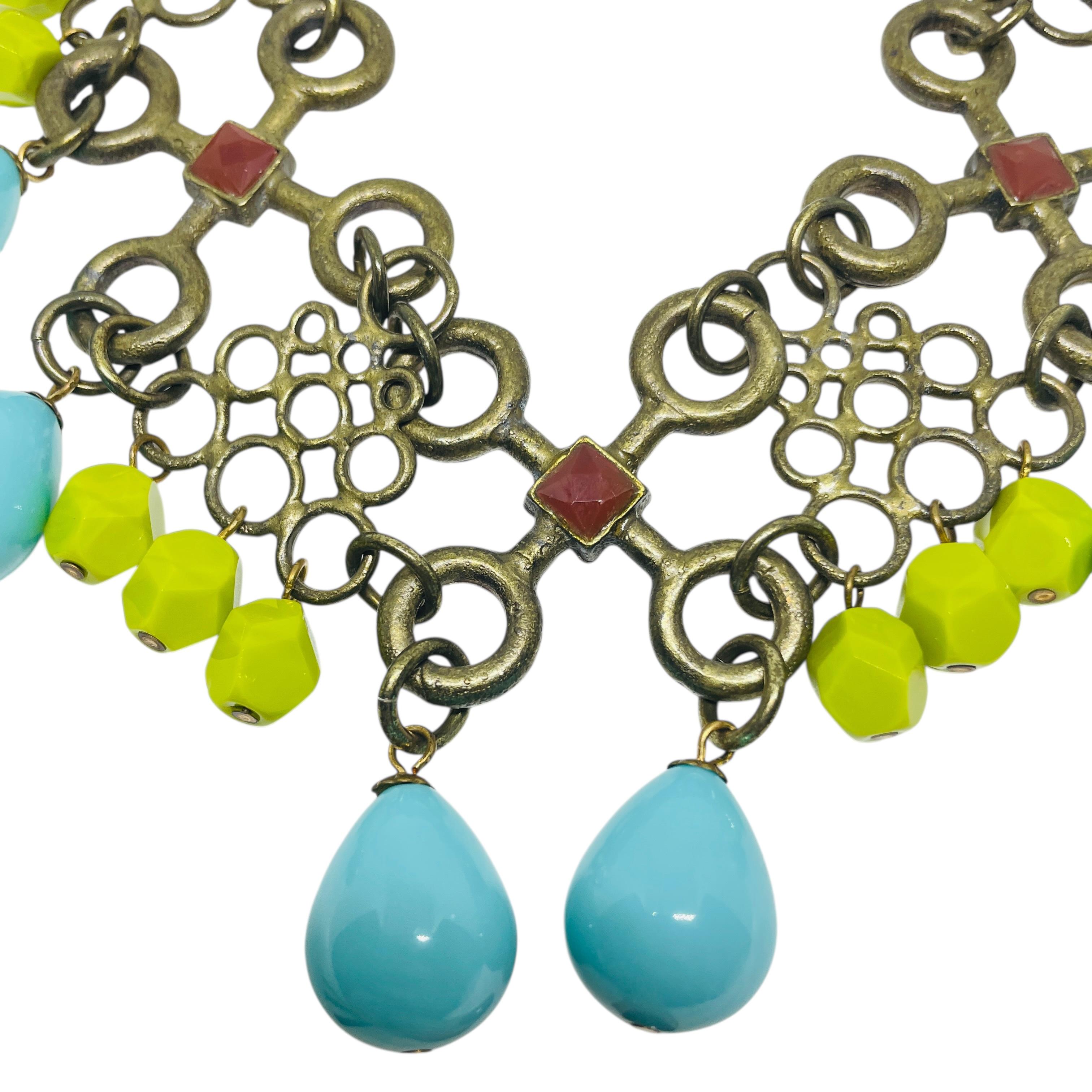 GERARD YOSCA Vintage signiert Bronze Ton Glasperlen Designer Halskette im Angebot 3