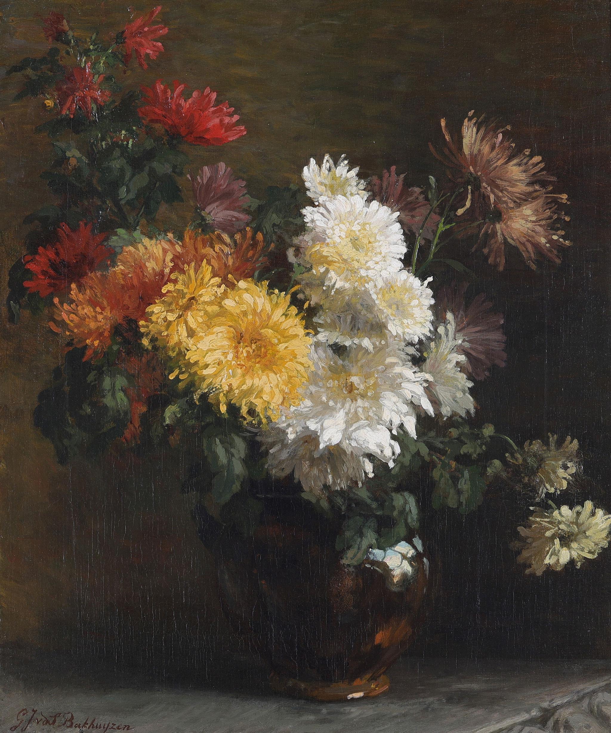 A Still Life of Chrysanthemums - Painting by Gerardine Van De Sande Bakhuyzen